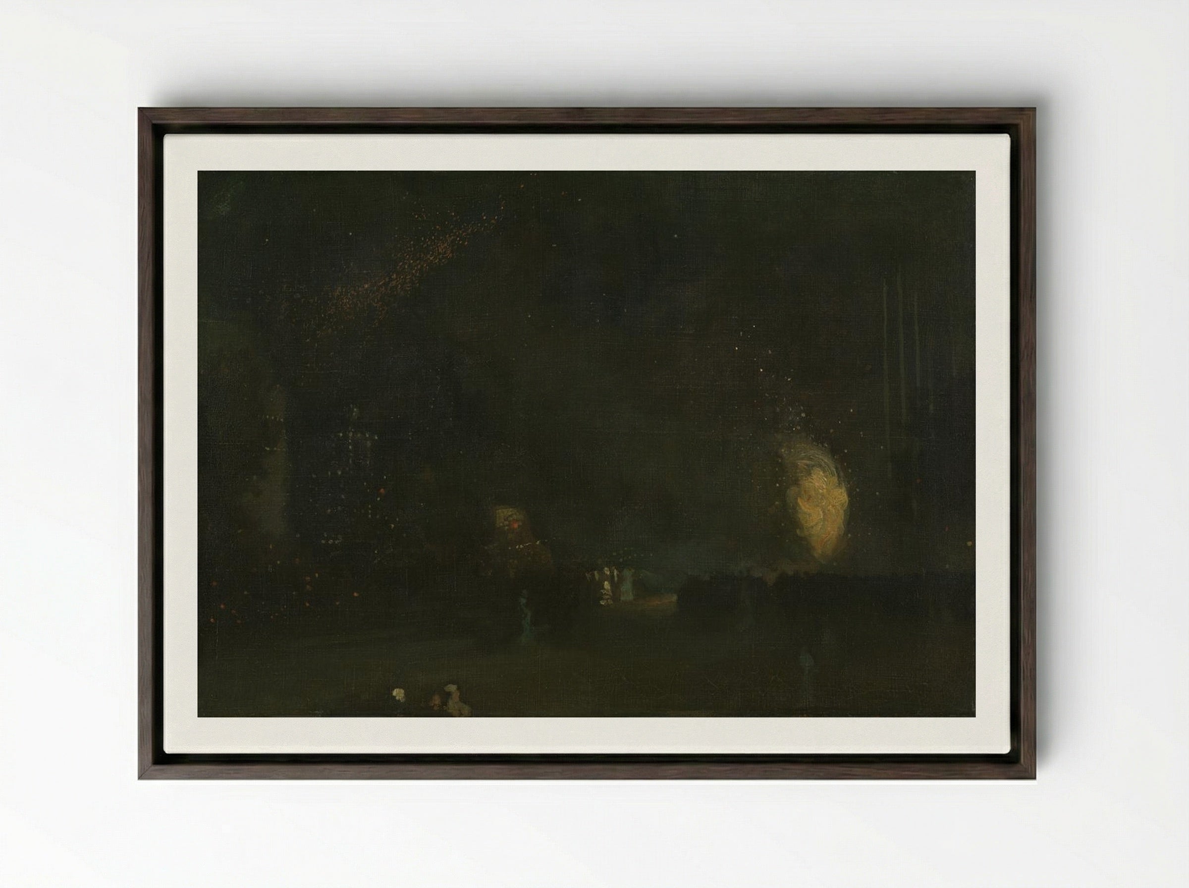 Nocturne in Black and Gold: The Falling Rocket - James McNeill Whistler - Framed Canvas Dark Wood