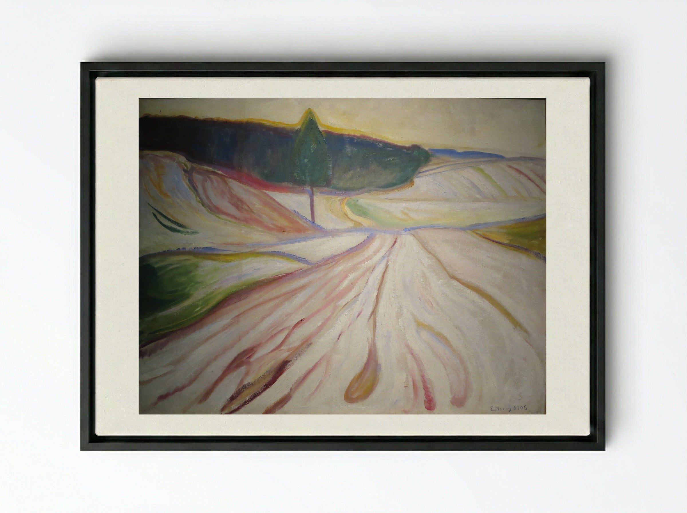 Winter Landscape - Edvard Munch - Framed Canvas Black