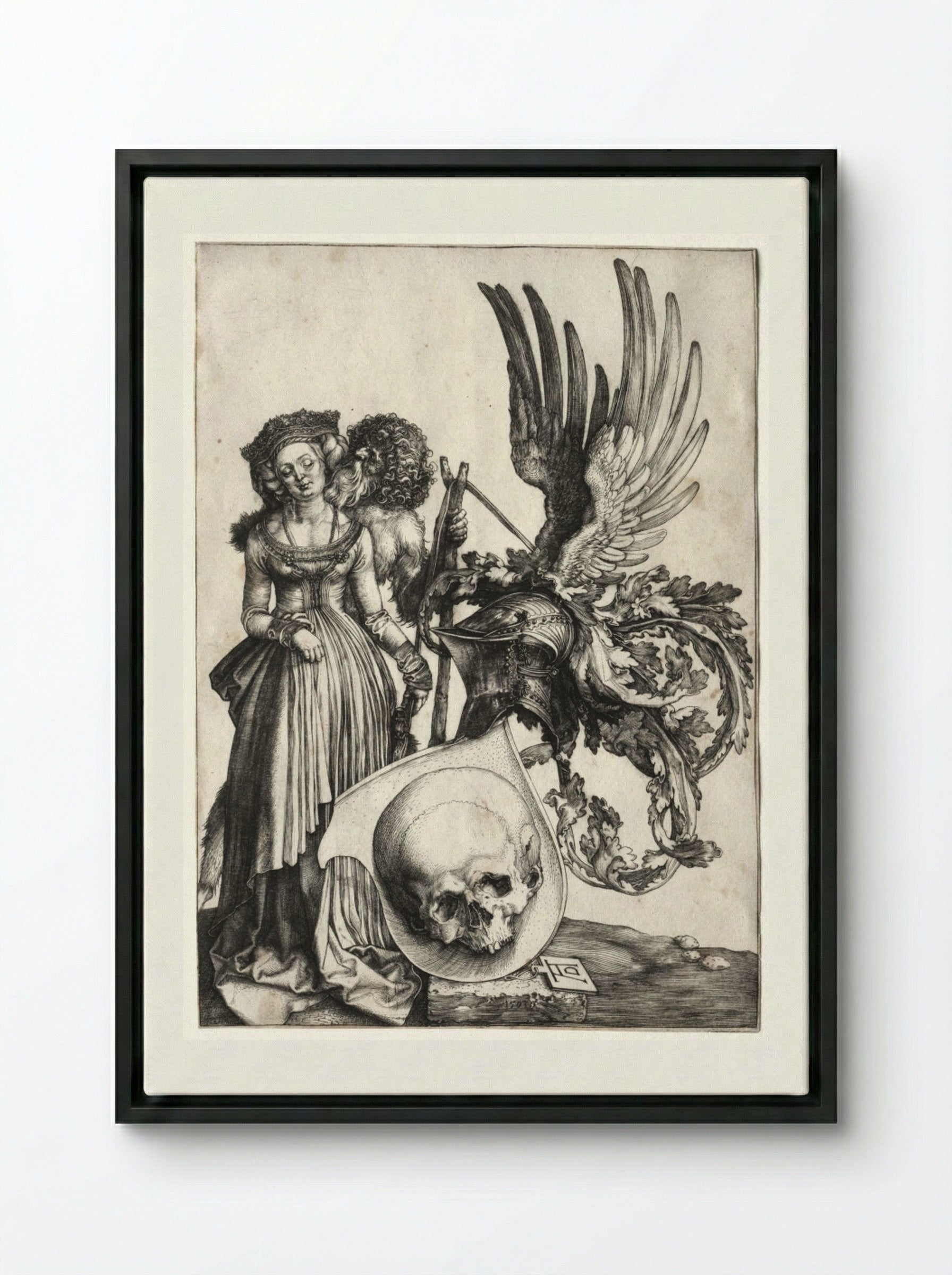 Coat of Arms with a Skull - Albrecht Dürer - Framed Canvas Black
