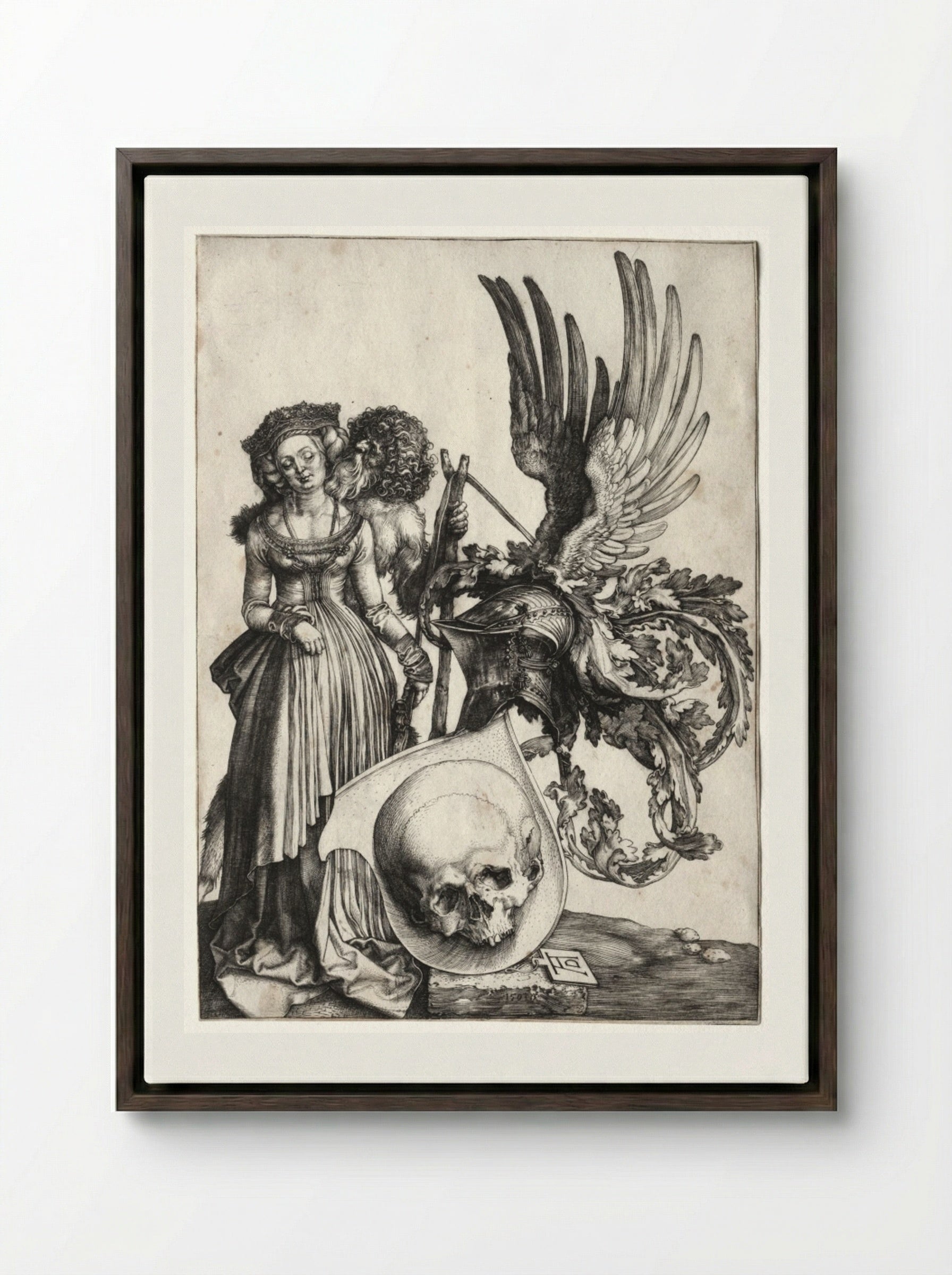 Coat of Arms with a Skull - Albrecht Dürer - Framed Canvas Dark Wood