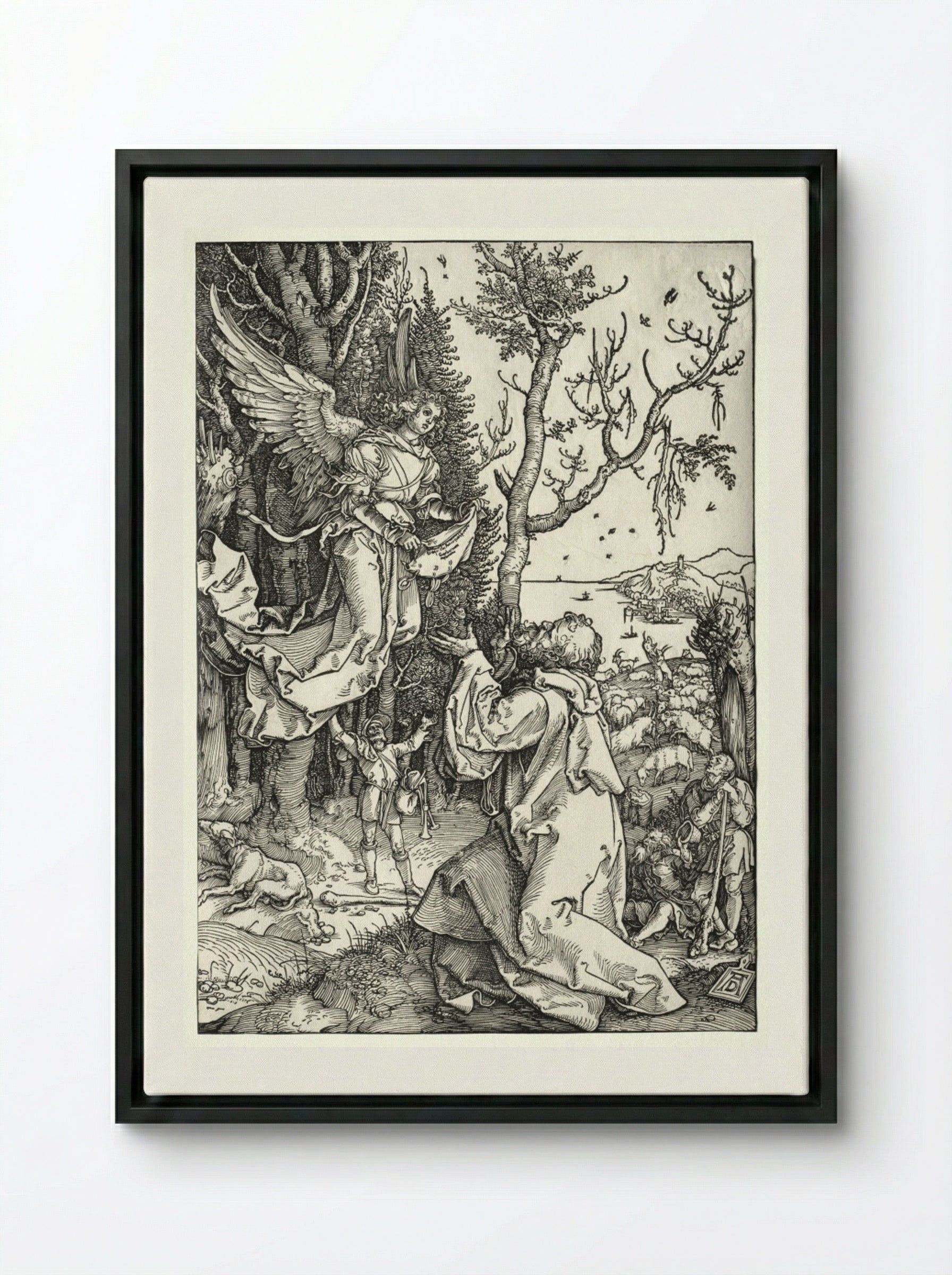 Joachim and the Angel - Albrecht Dürer - Framed Canvas Black