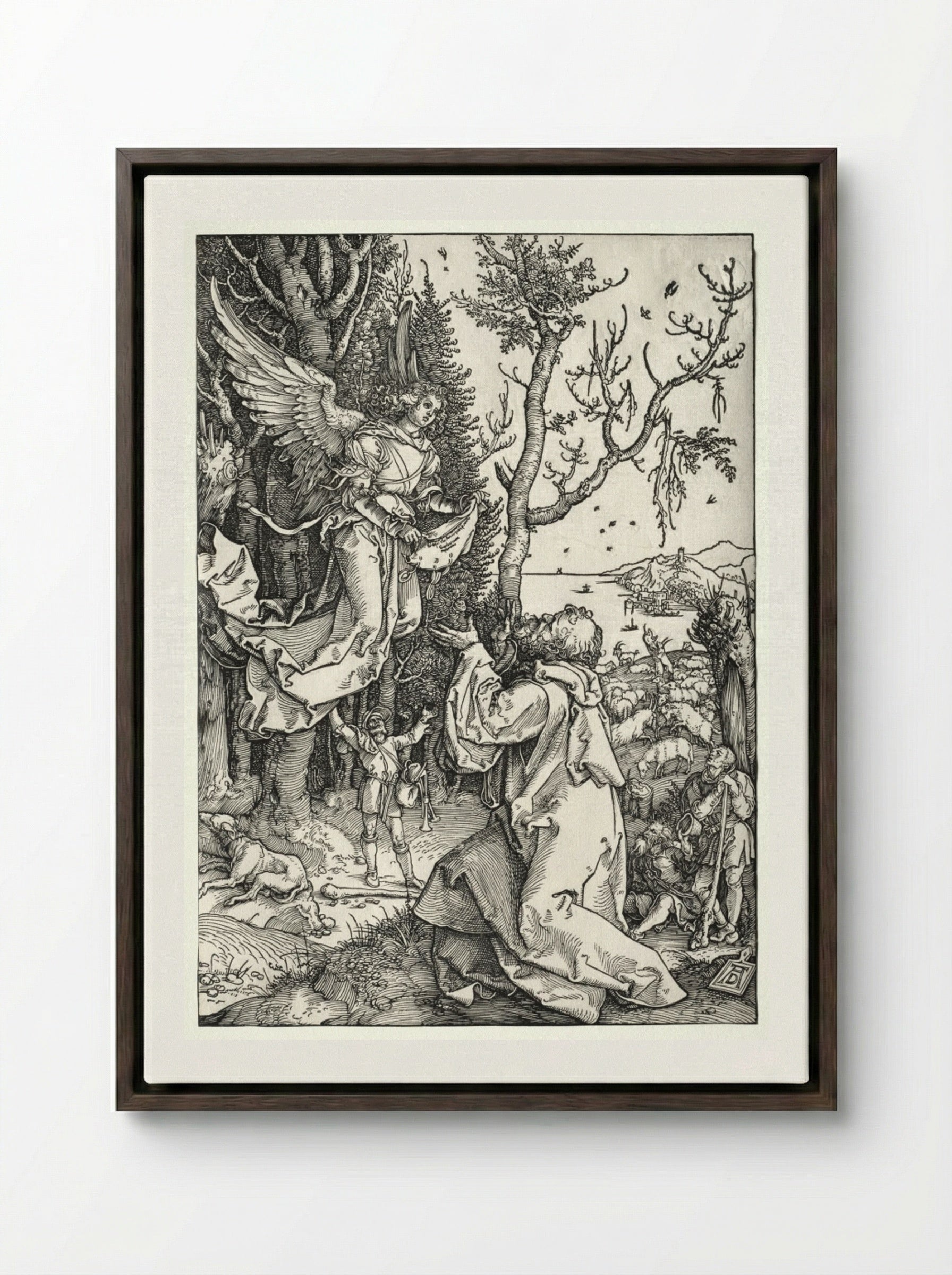 Joachim and the Angel - Albrecht Dürer - Framed Canvas Dark Wood