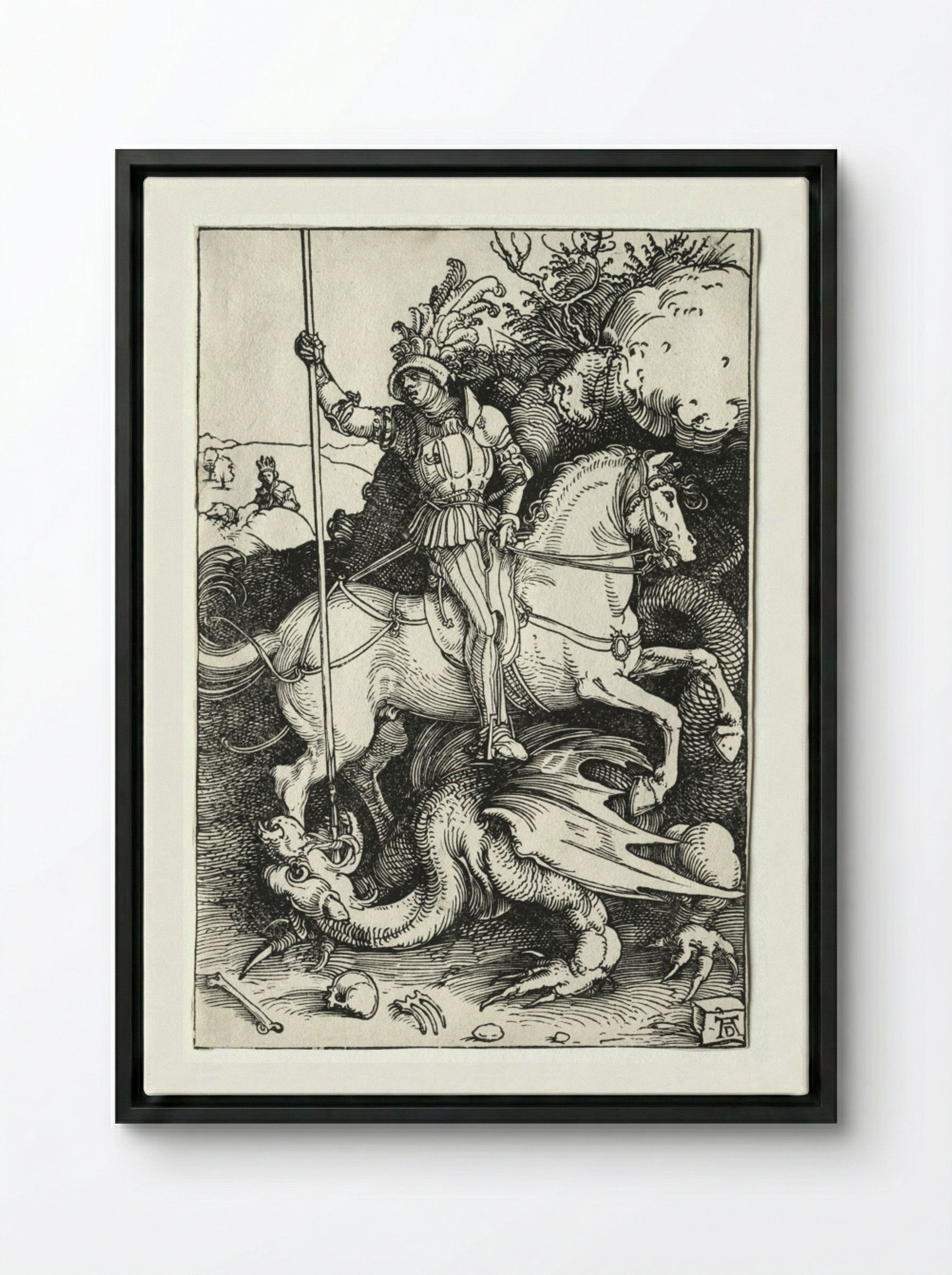 St. George on Horseback - Albrecht Dürer - Framed Canvas Black