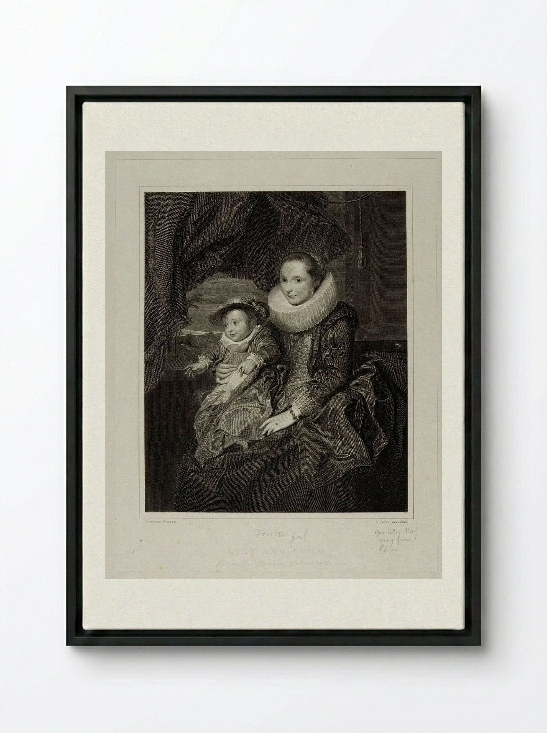Lady and Child - Edward Smith - Framed Canvas Black