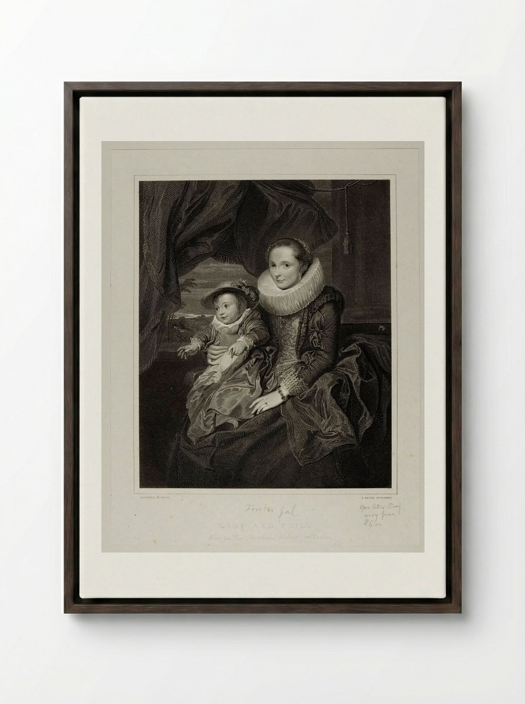 Lady and Child - Edward Smith - Framed Canvas Dark Wood
