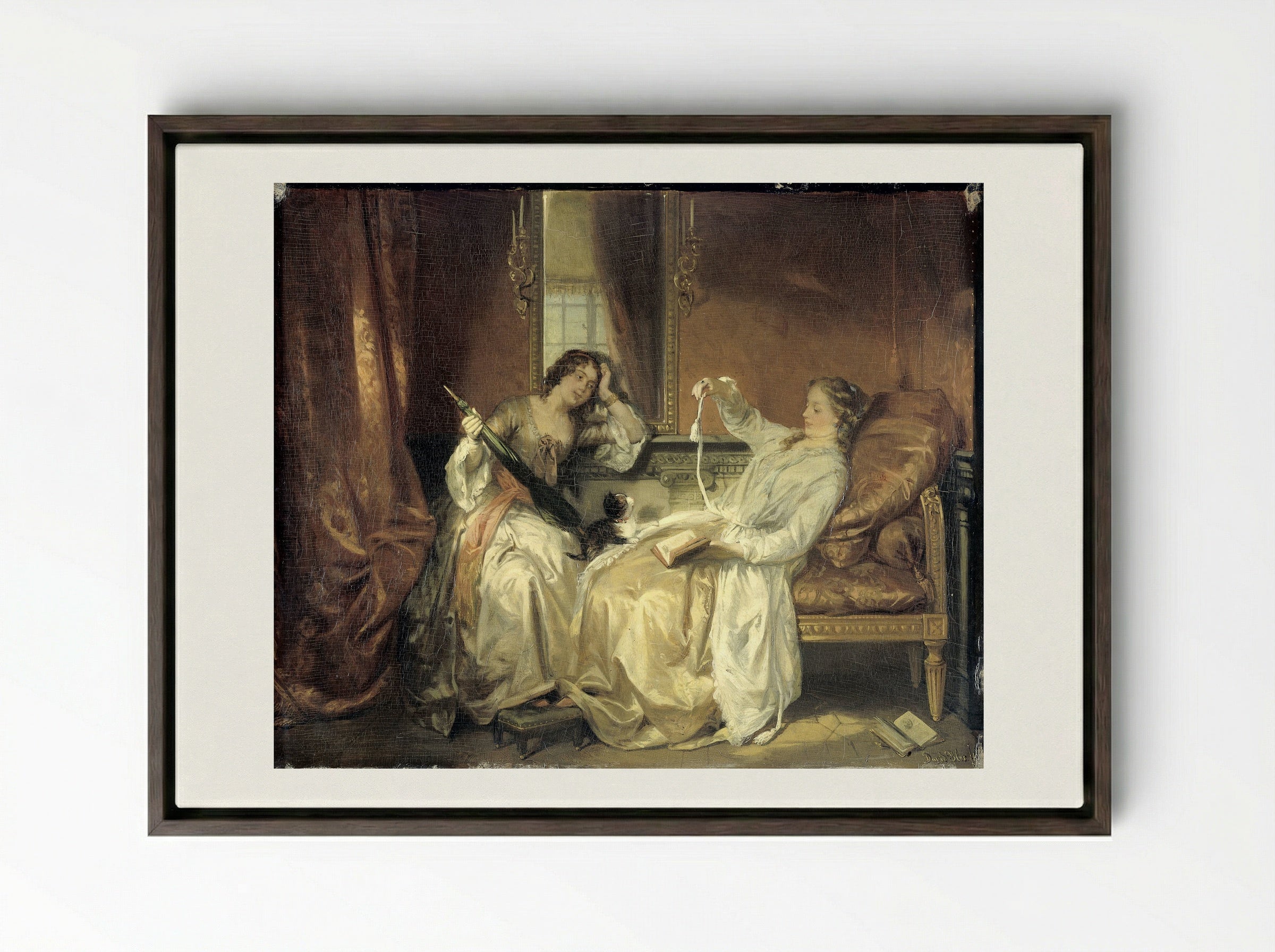 De conversatie - David Bles - Framed Canvas Dark Wood
