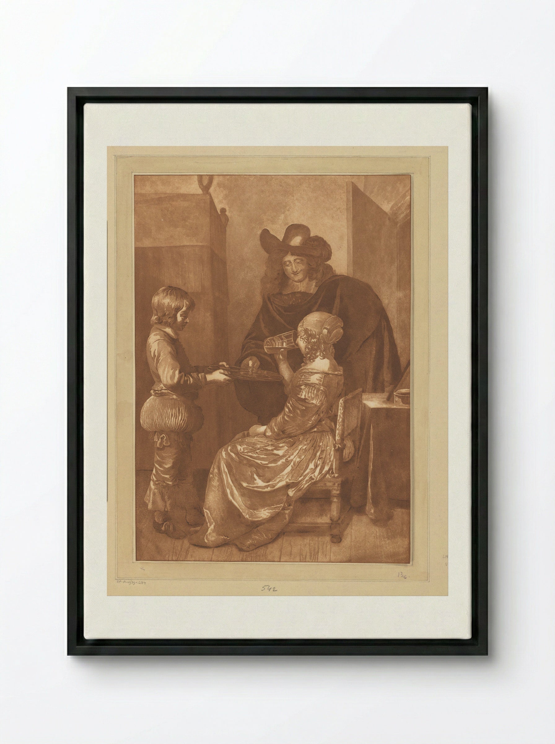 Heer en dame met page - Cornelis Brouwer - Framed Canvas Black
