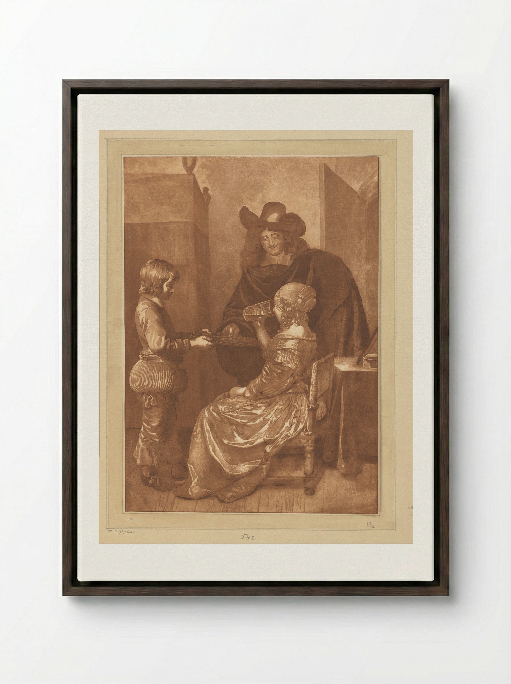 Heer en dame met page - Cornelis Brouwer - Framed Canvas Dark Wood