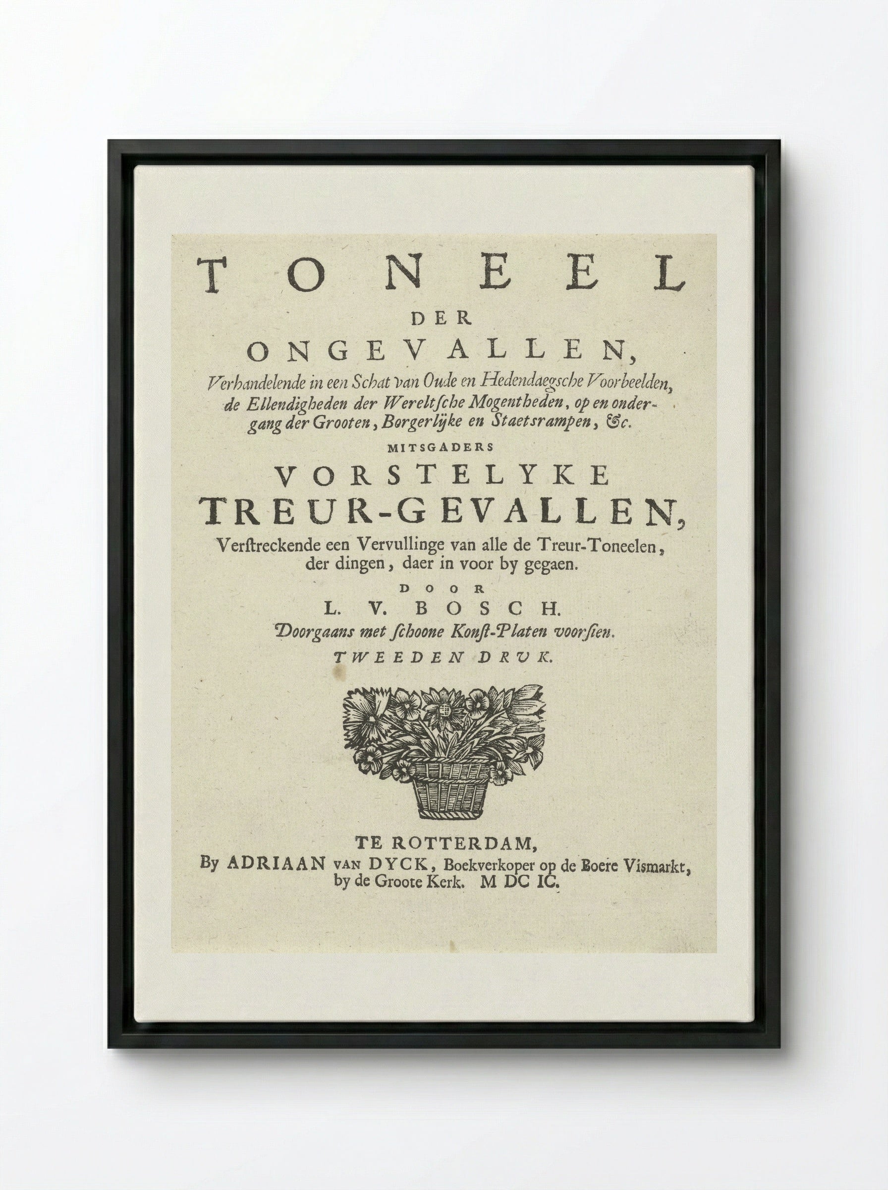 Title Page for L. van den Bos, Toneel der ongevallen - Arnold Houbraken - Framed Canvas Black
