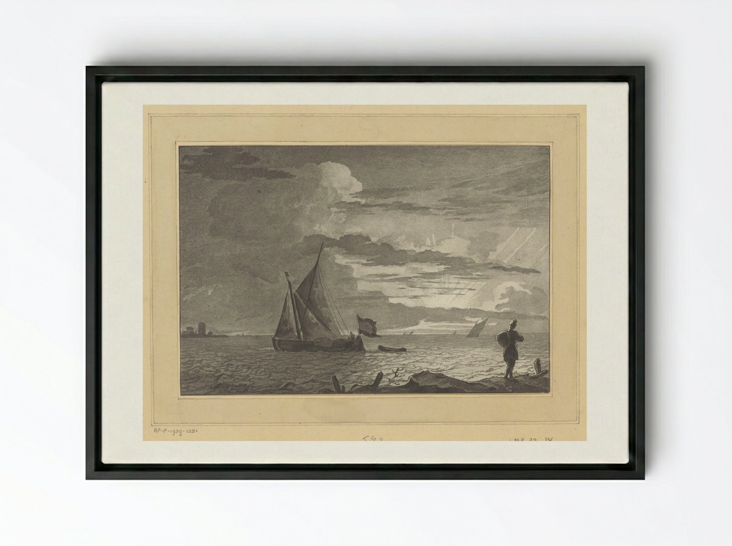 Man with a Sack on His Shoulder at Sunrise - Cornelis Brouwer - Framed Canvas Black