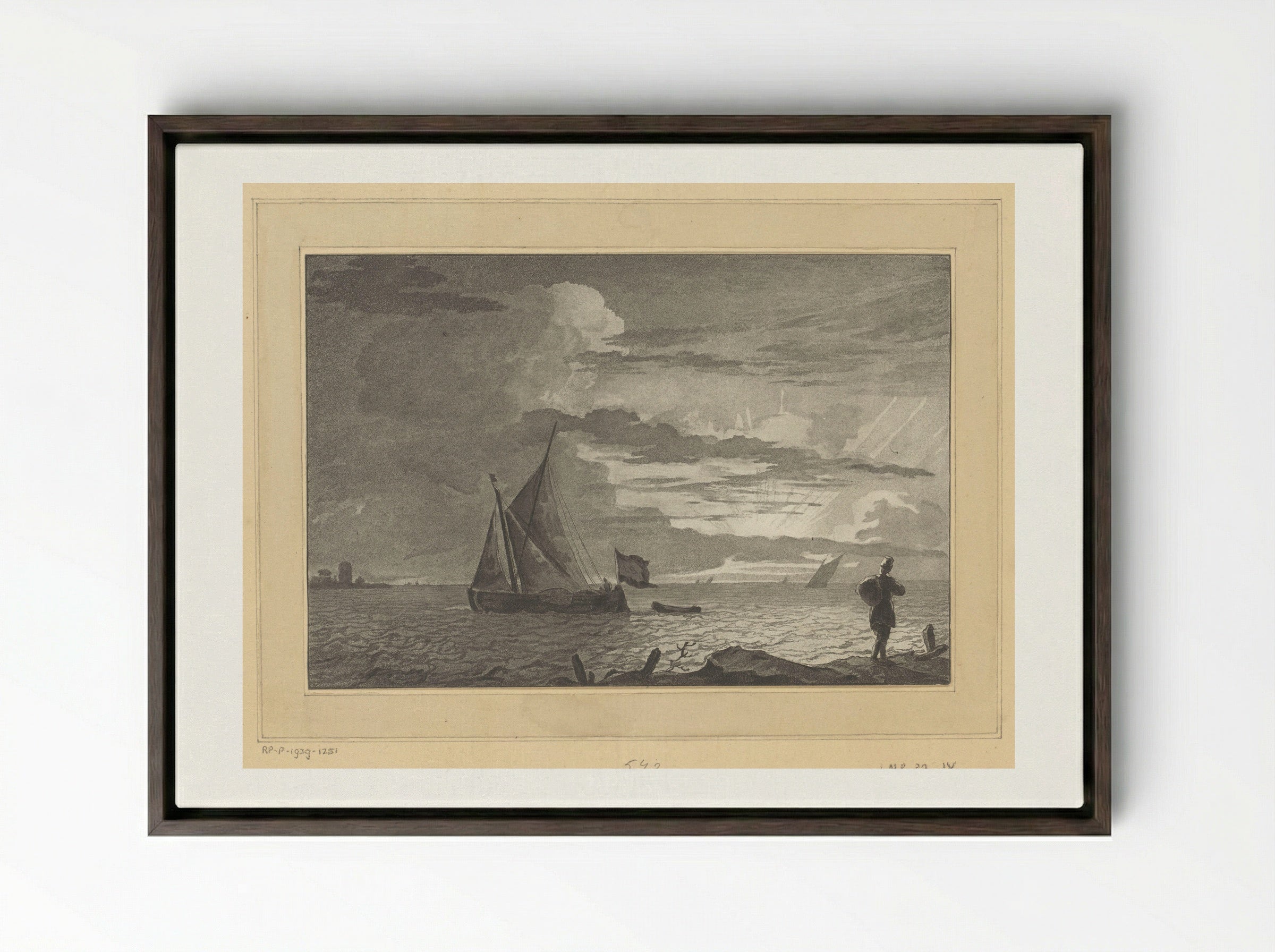 Man with a Sack on His Shoulder at Sunrise - Cornelis Brouwer - Framed Canvas Dark Wood