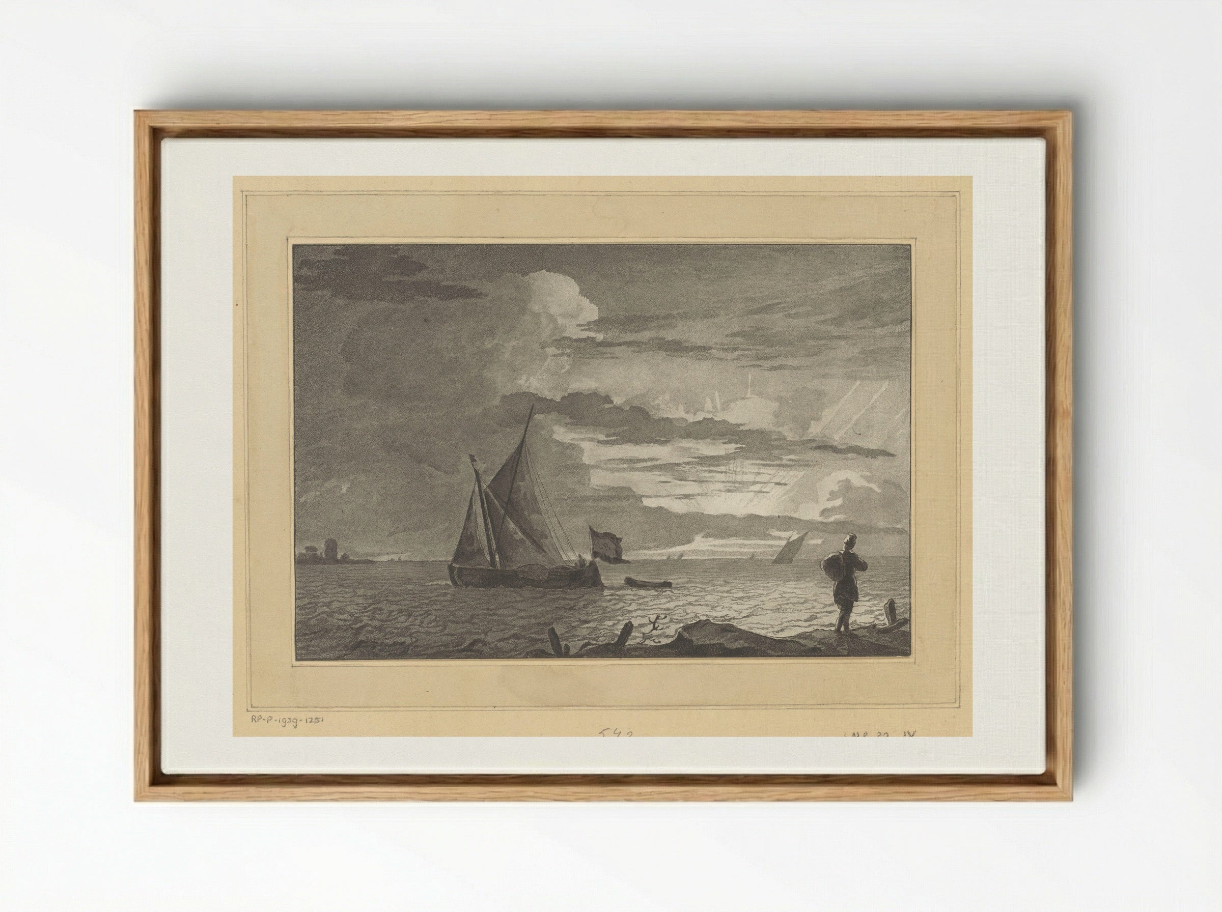 Man with a Sack on His Shoulder at Sunrise - Cornelis Brouwer - Framed Canvas Wood