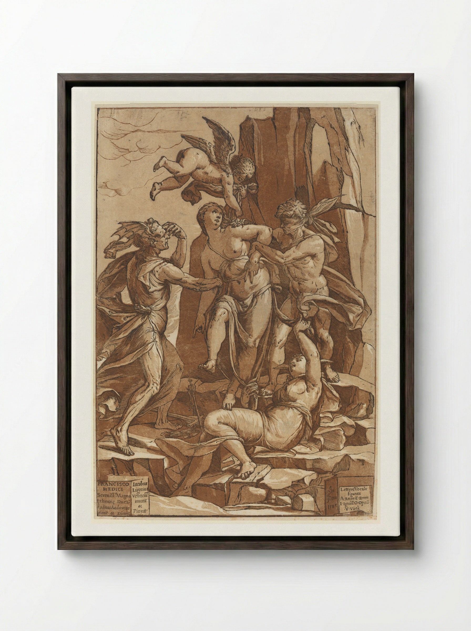 Virtue - Andrea Andreani - Framed Canvas Dark Wood
