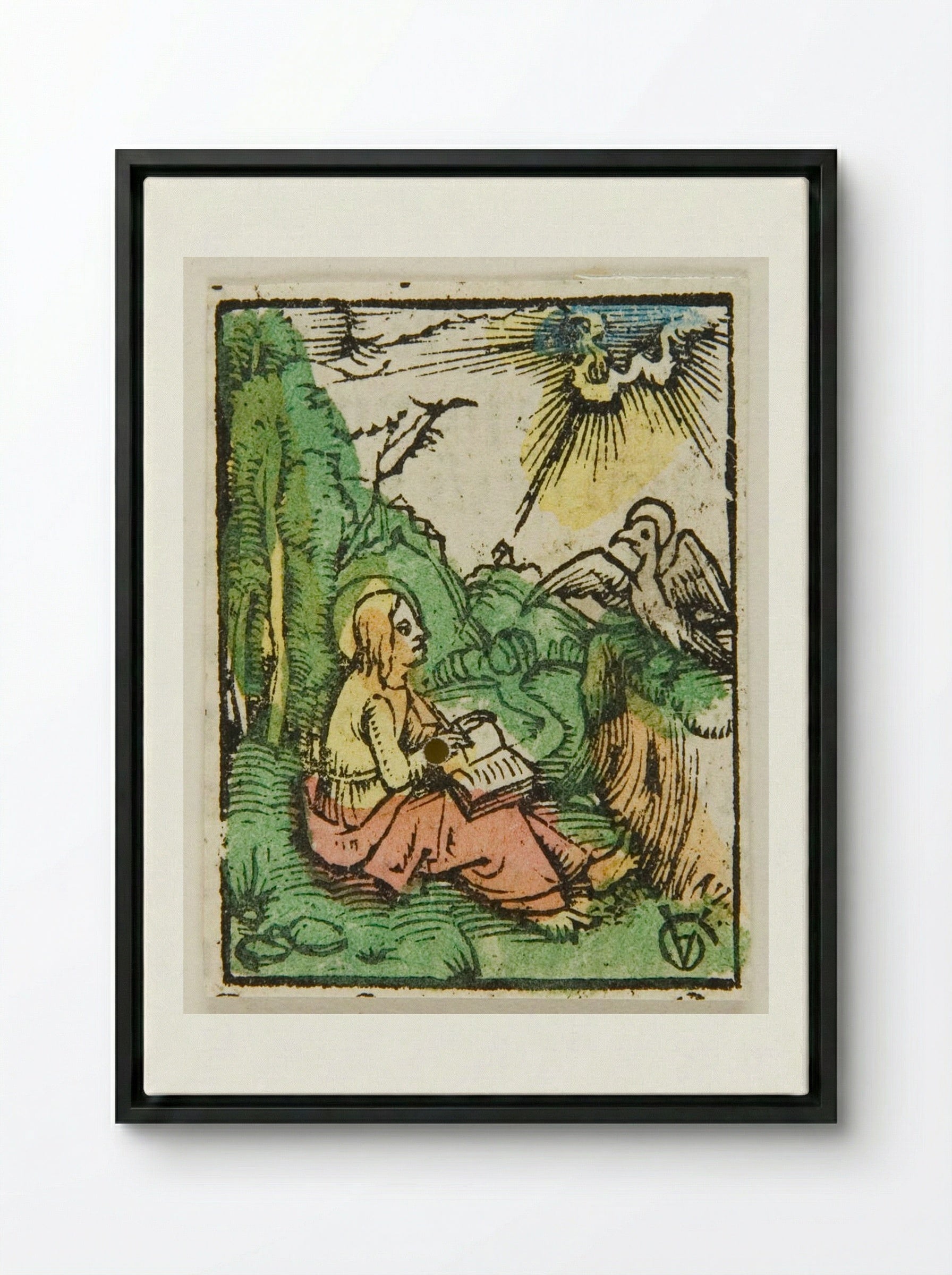 Saint John on Patmos - Urs Graf - Framed Canvas Black