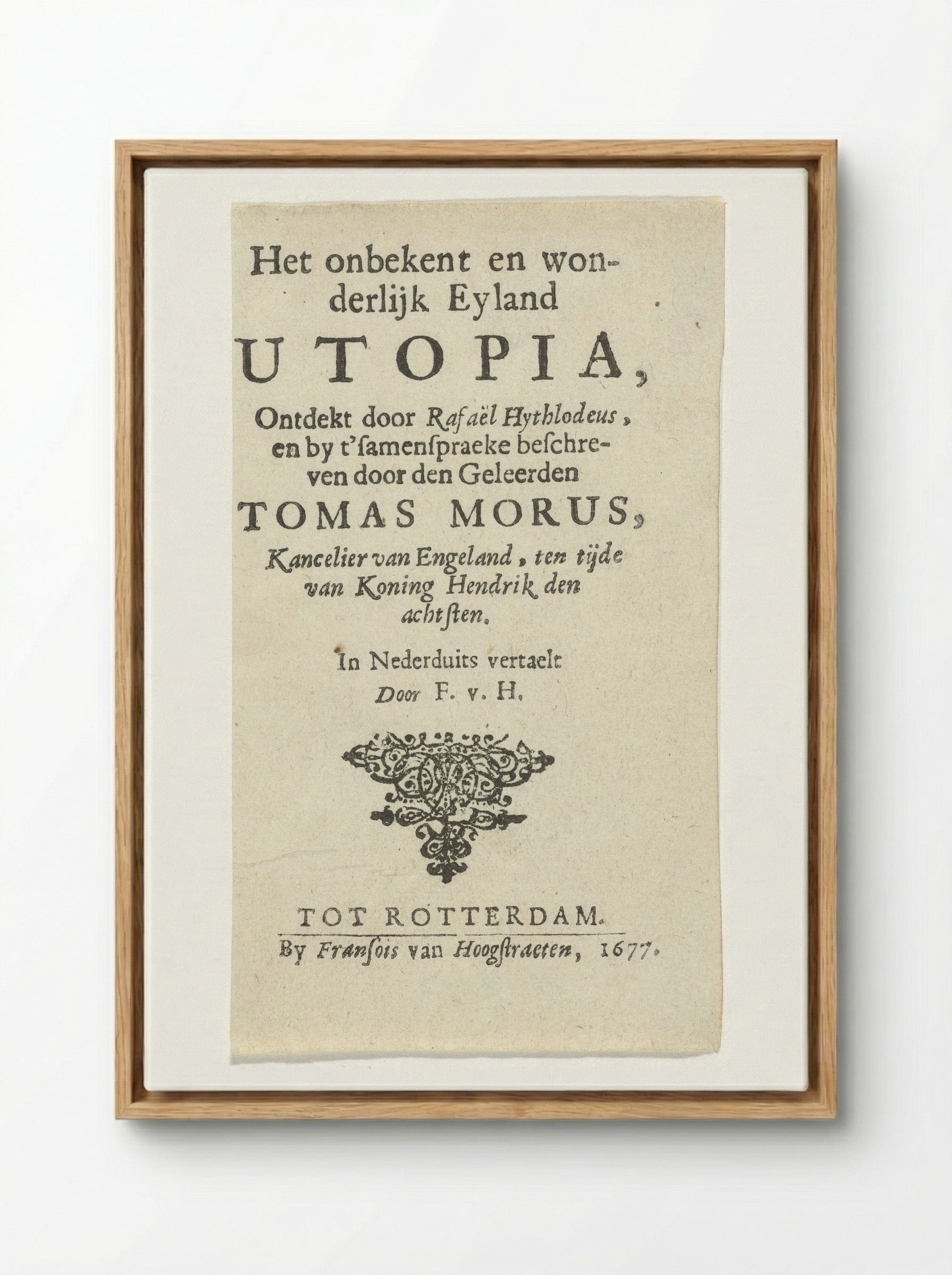 Title Page for Thomas More's Utopia - Arnold Houbraken - Framed Canvas Wood