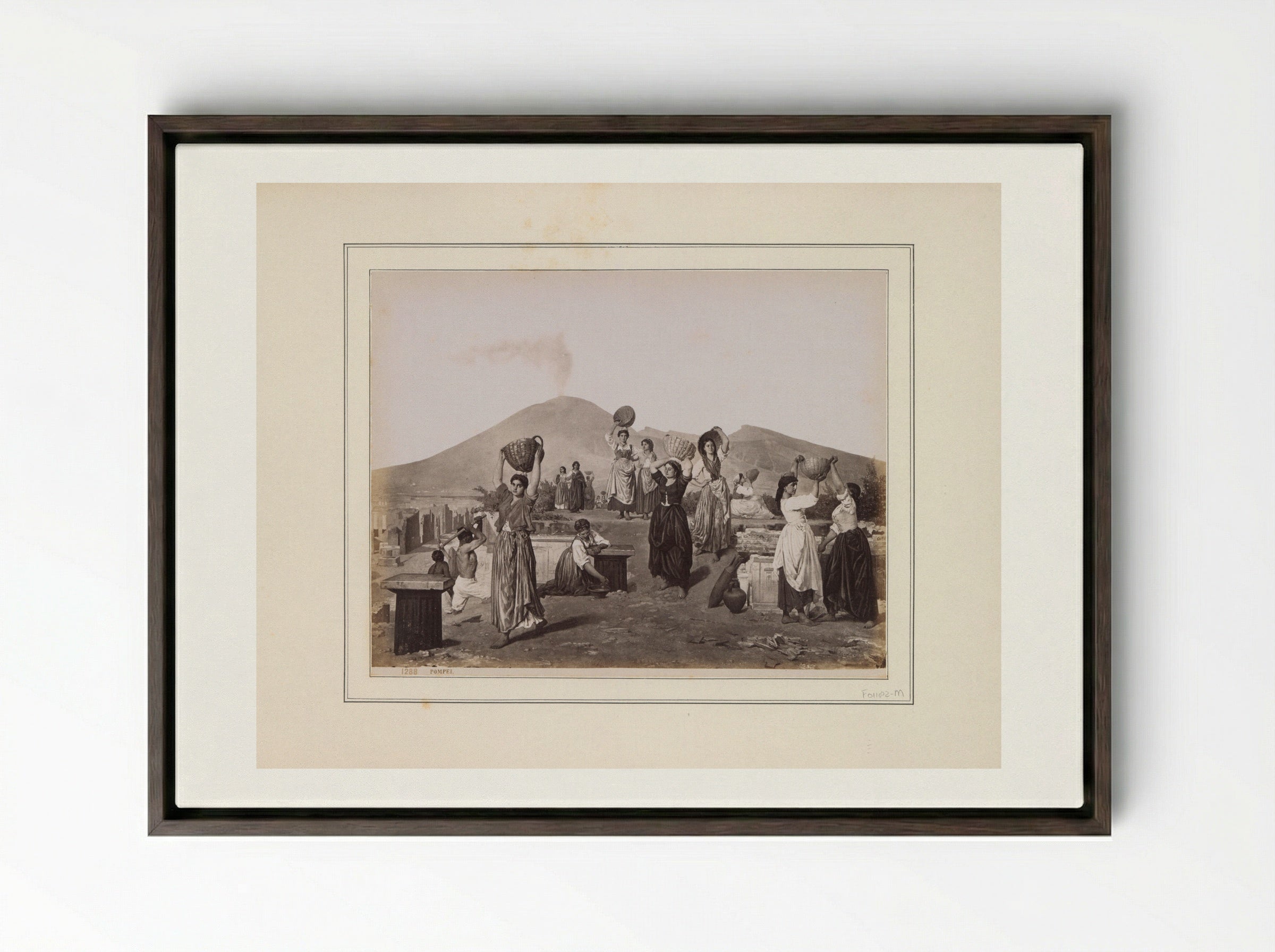 Italian Women at the Excavations of Pompeii - Giorgio Sommer - Framed Canvas Dark Wood