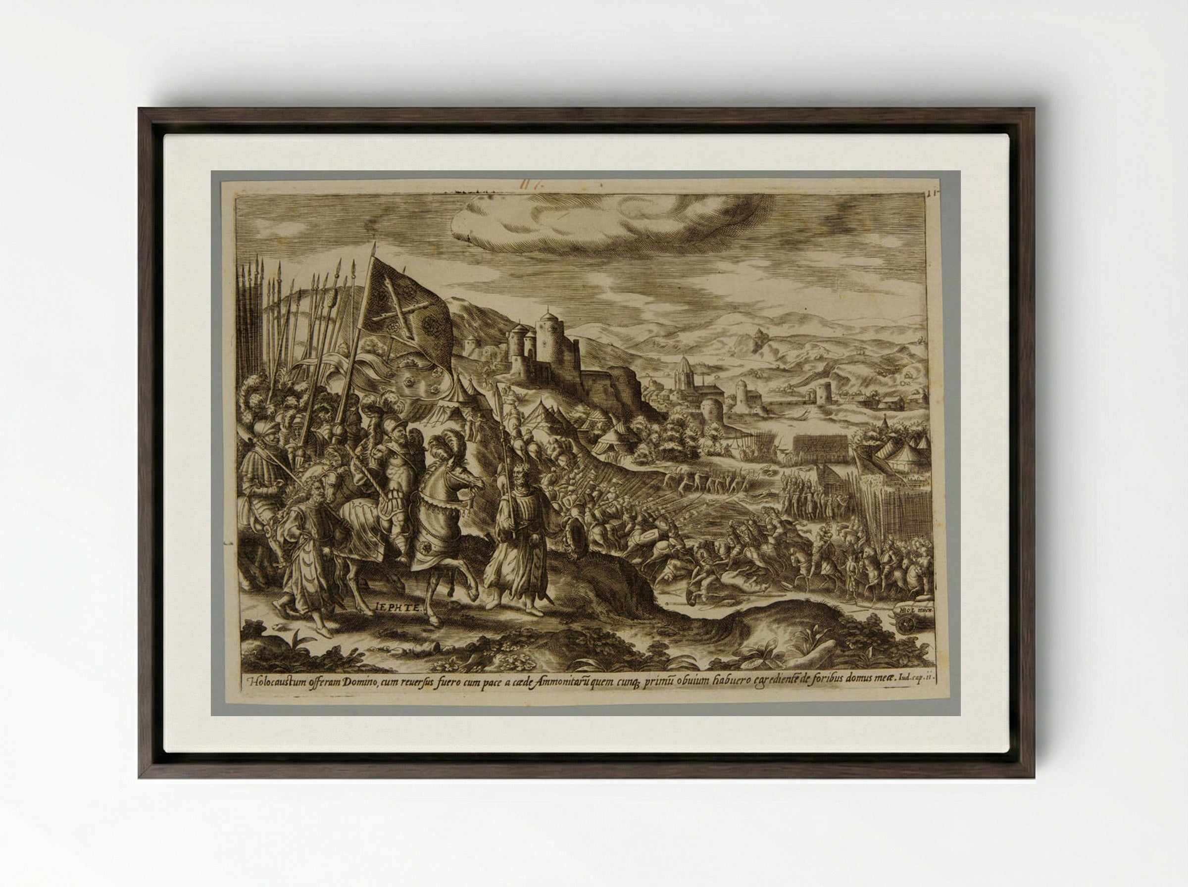 The Story of Jephta, Pl. I - Gerard de Jode - Framed Canvas Dark Wood