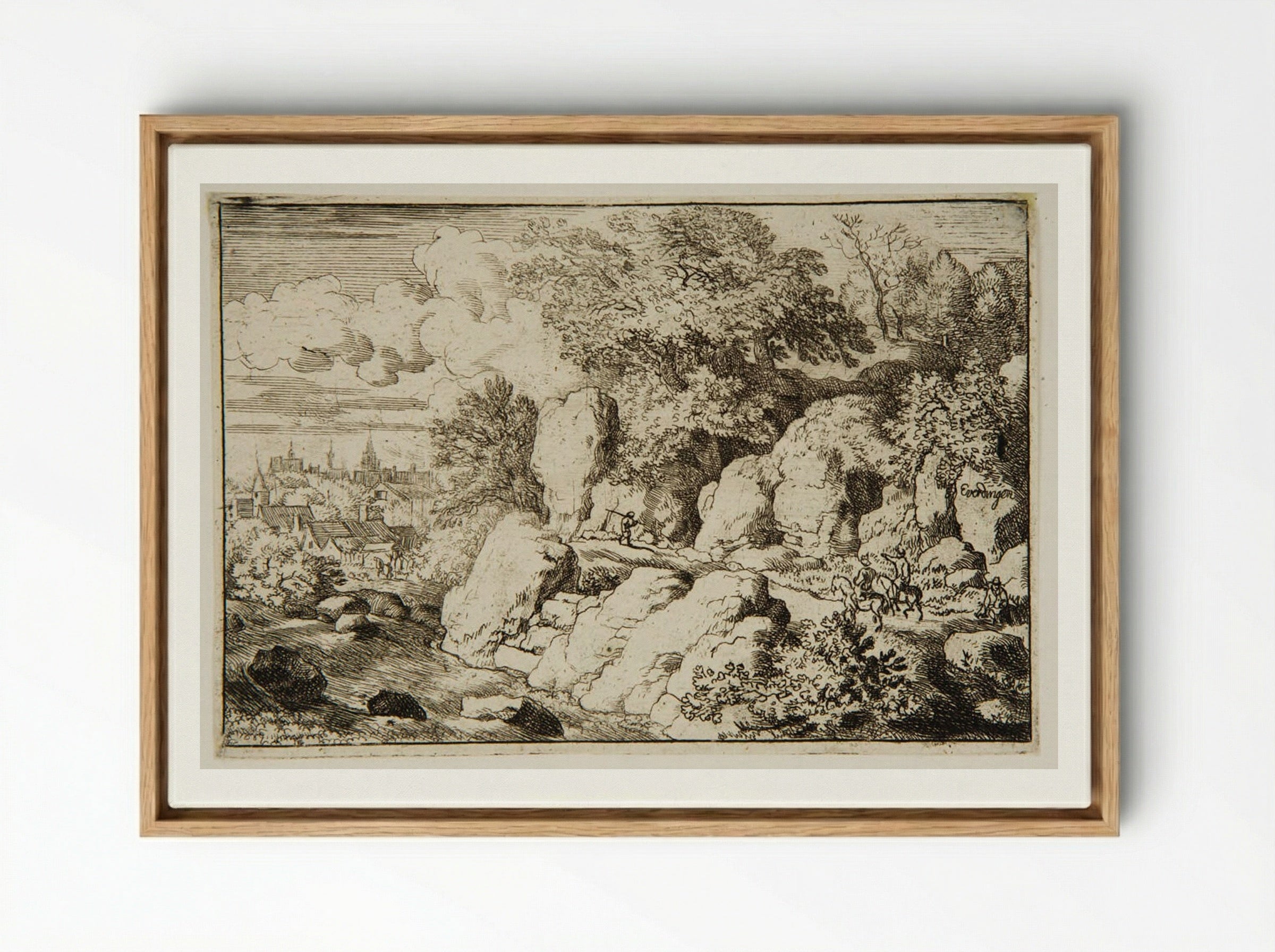Two Men Riding Along Rocks - Allart van Everdingen - Framed Canvas Wood