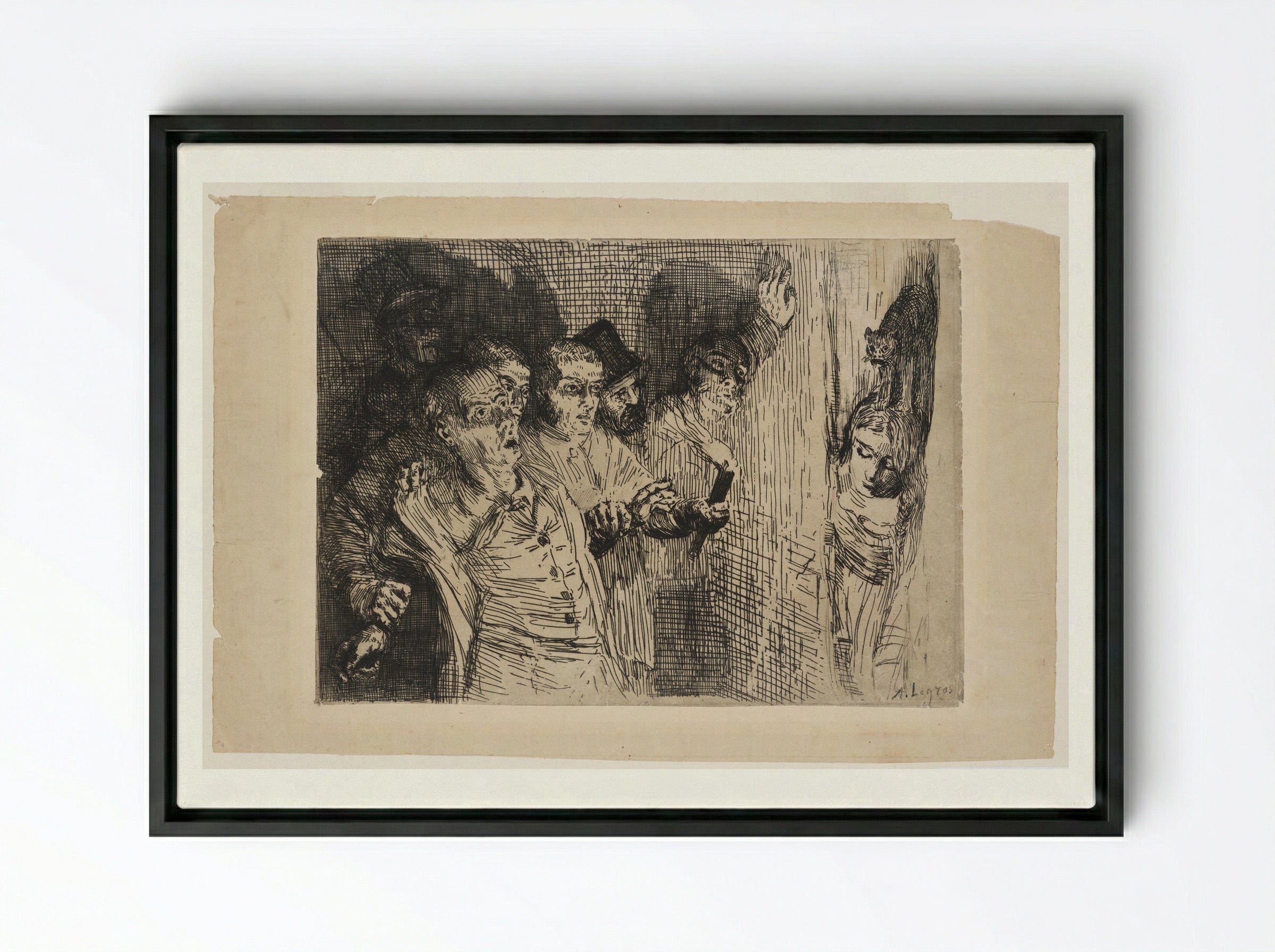 The Black Cat - Alphonse Legros - Framed Canvas Black