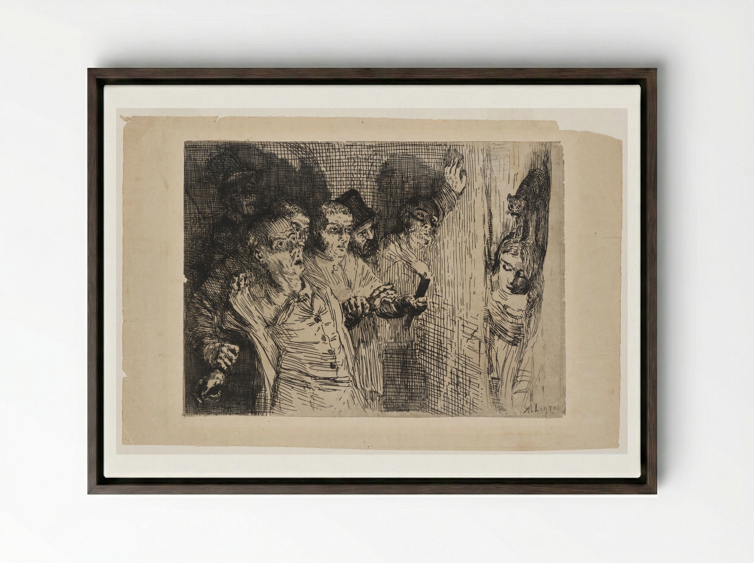 The Black Cat - Alphonse Legros - Framed Canvas Dark Wood