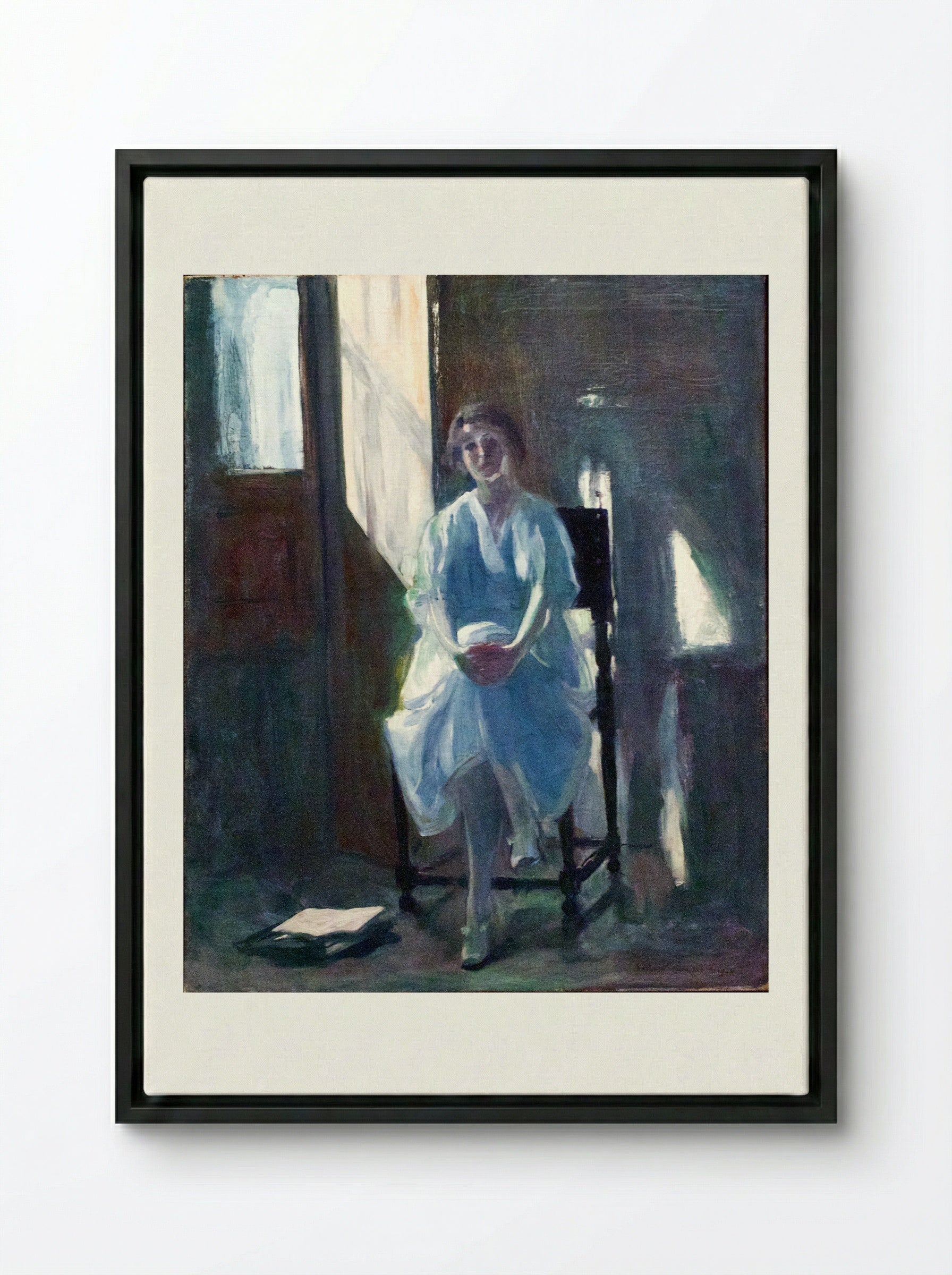 Sinfonia Azul (Maria) - António Carneiro - Framed Canvas Black