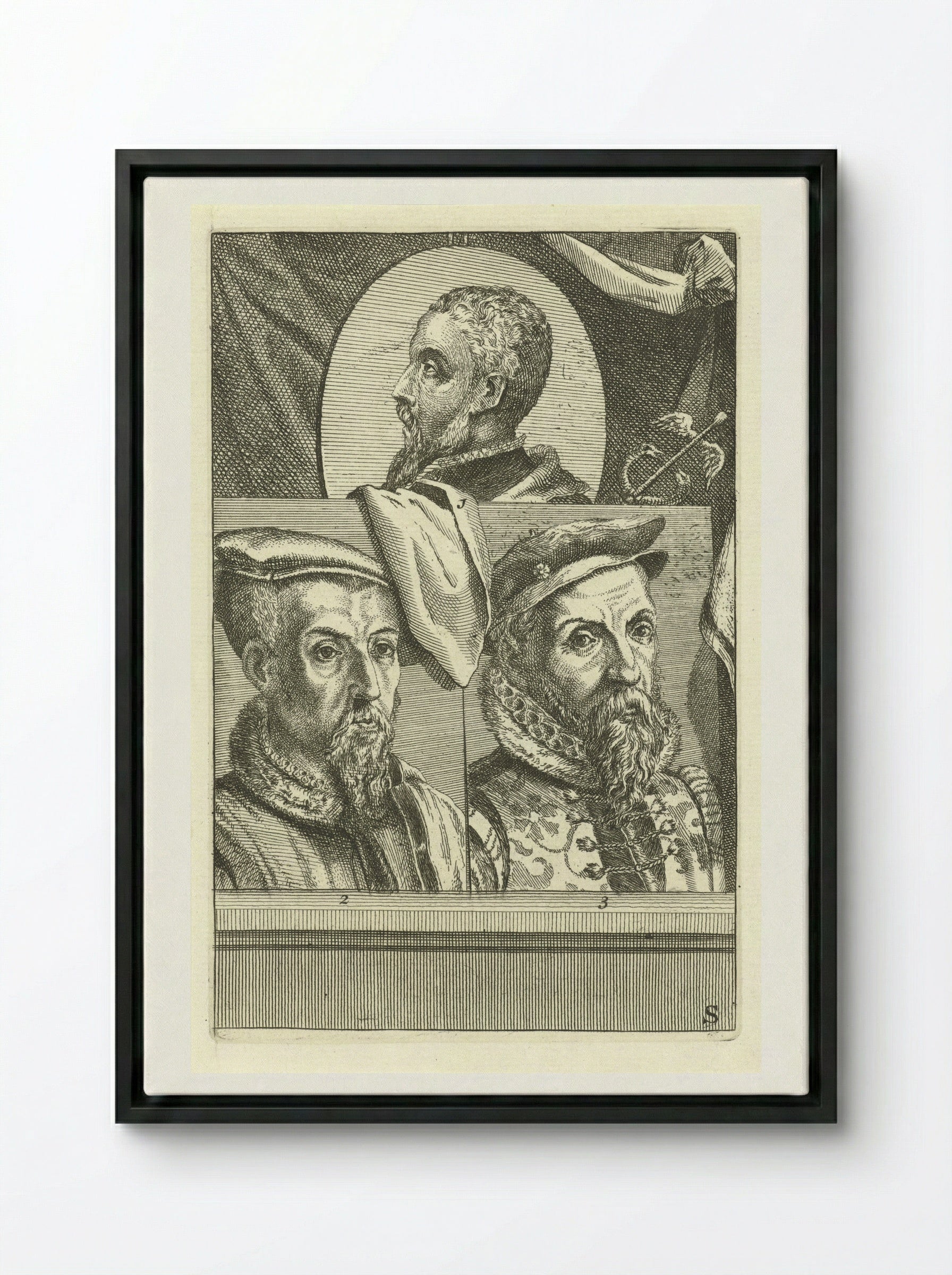 Portret van Filips II van Spanje - Hieronymus Cock - Framed Canvas Black