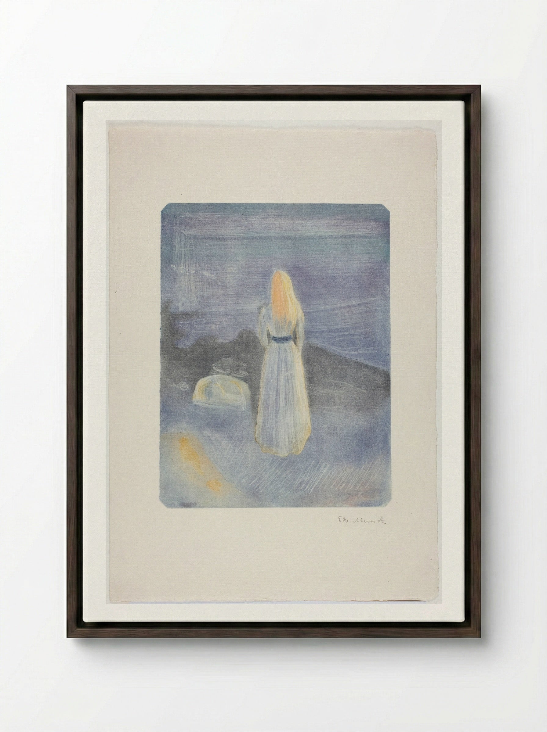 Young Woman on the Beach - Edvard Munch - Framed Canvas Dark Wood
