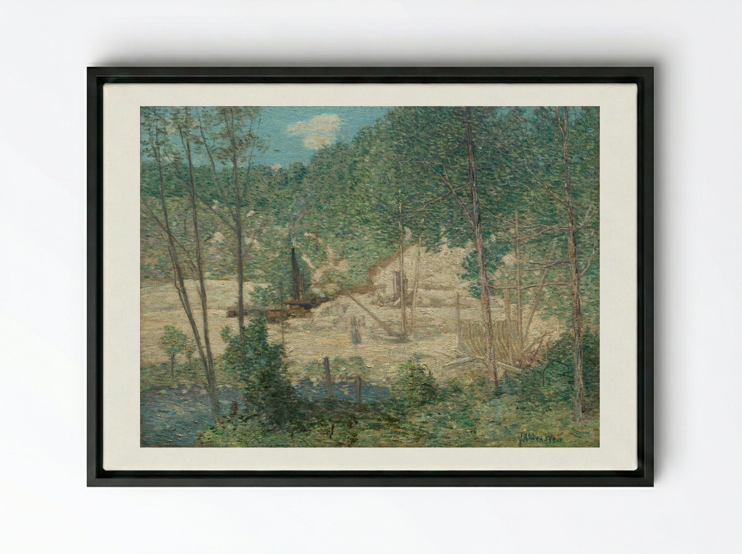 The Building of the Dam - Julian Alden Weir - Framed Canvas Black
