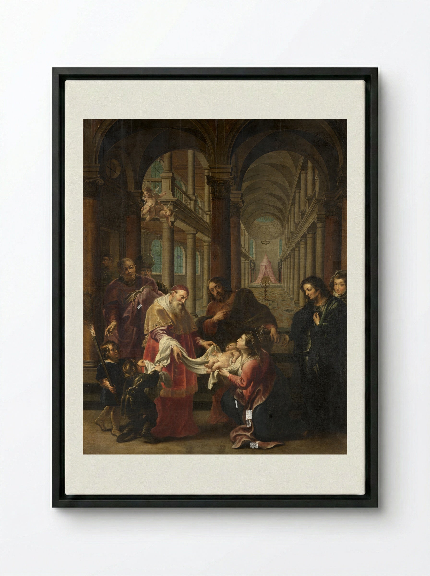 The Coronation of the Virgin by the Christ Child - Cornelis Schut (I) - Framed Canvas Black