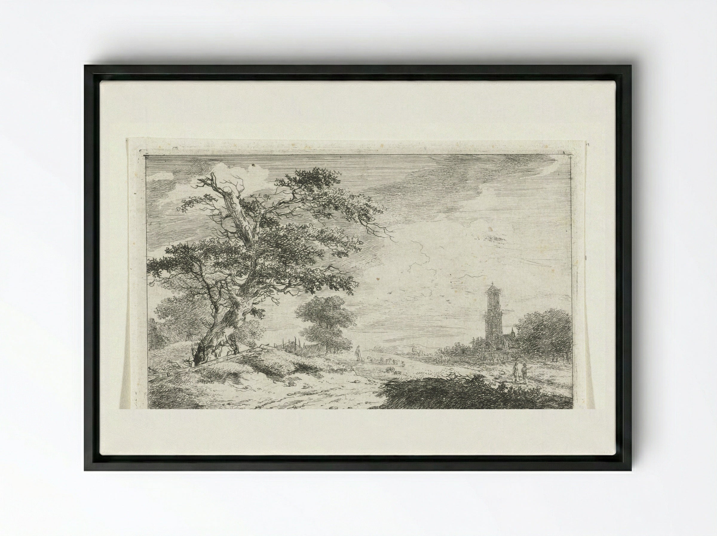 Kerktoren bij zandvlakte - Hermanus van Brussel - Framed Canvas Black
