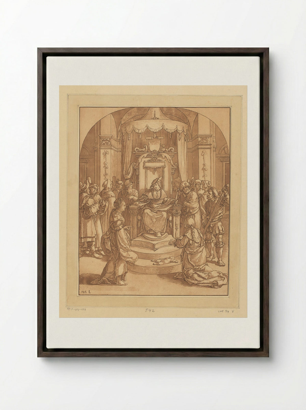 The Judgement of Solomon - Cornelis Brouwer - Framed Canvas Dark Wood