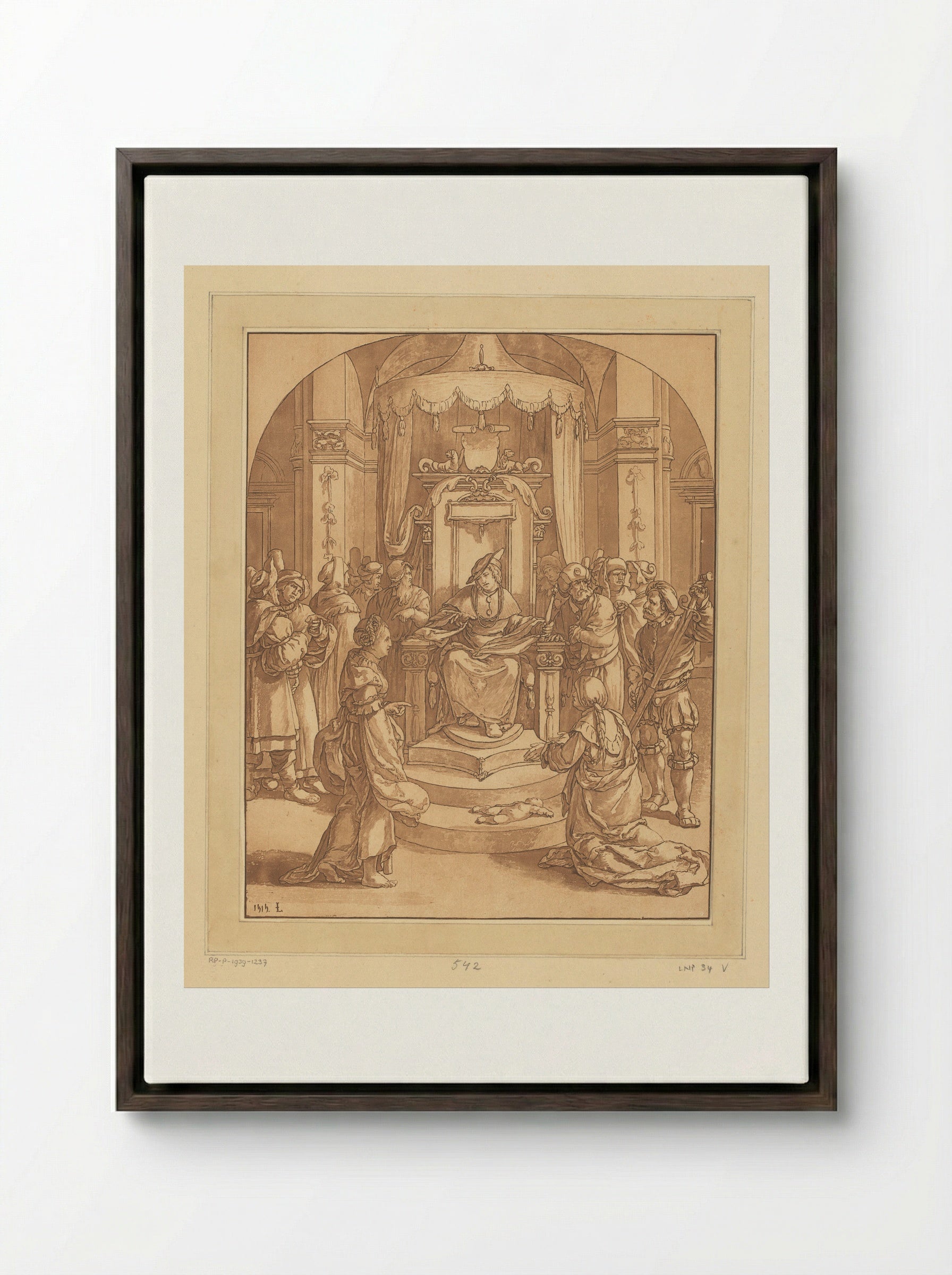 The Judgement of Solomon - Cornelis Brouwer - Framed Canvas Dark Wood