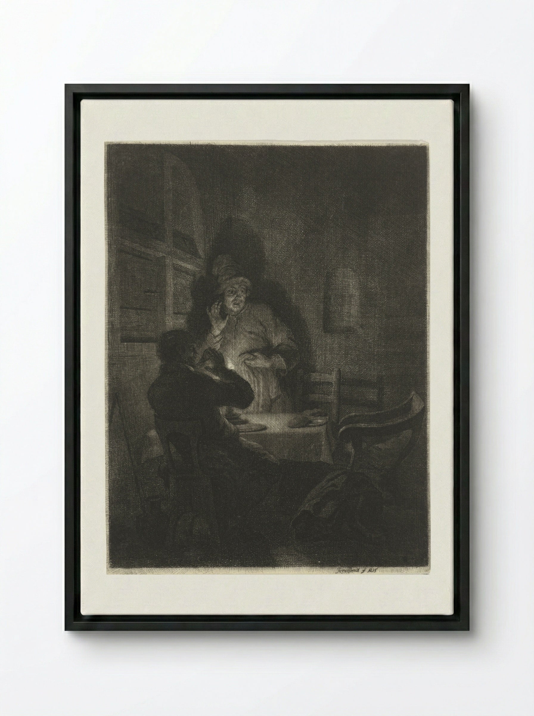 Maaltijd in Emmaüs - Arnold Houbraken - Framed Canvas Black