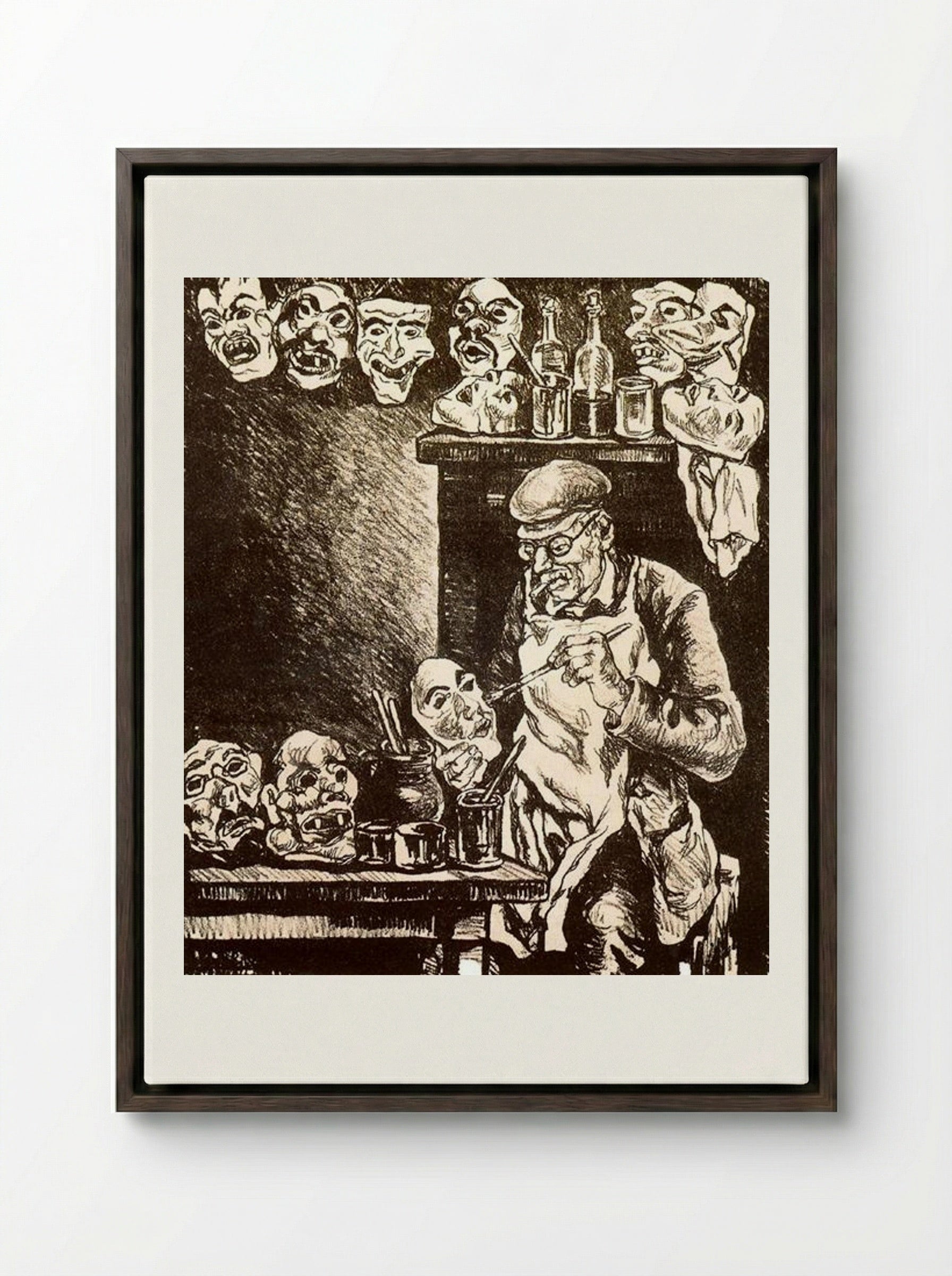 The Designer of Masks - José Gutiérrez Solana - Framed Canvas Dark Wood