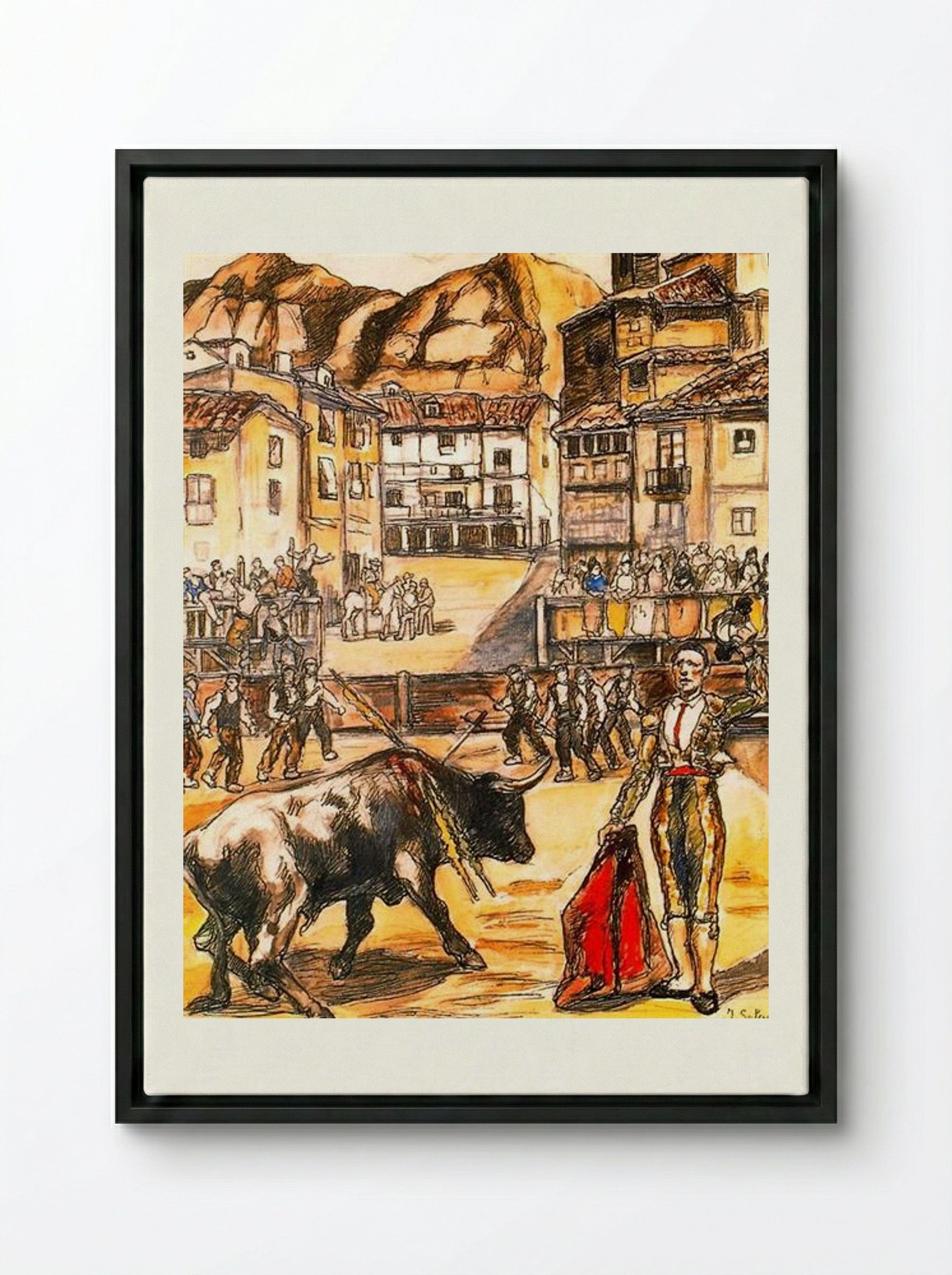 Cape in a Village - José Gutiérrez Solana - Framed Canvas Black