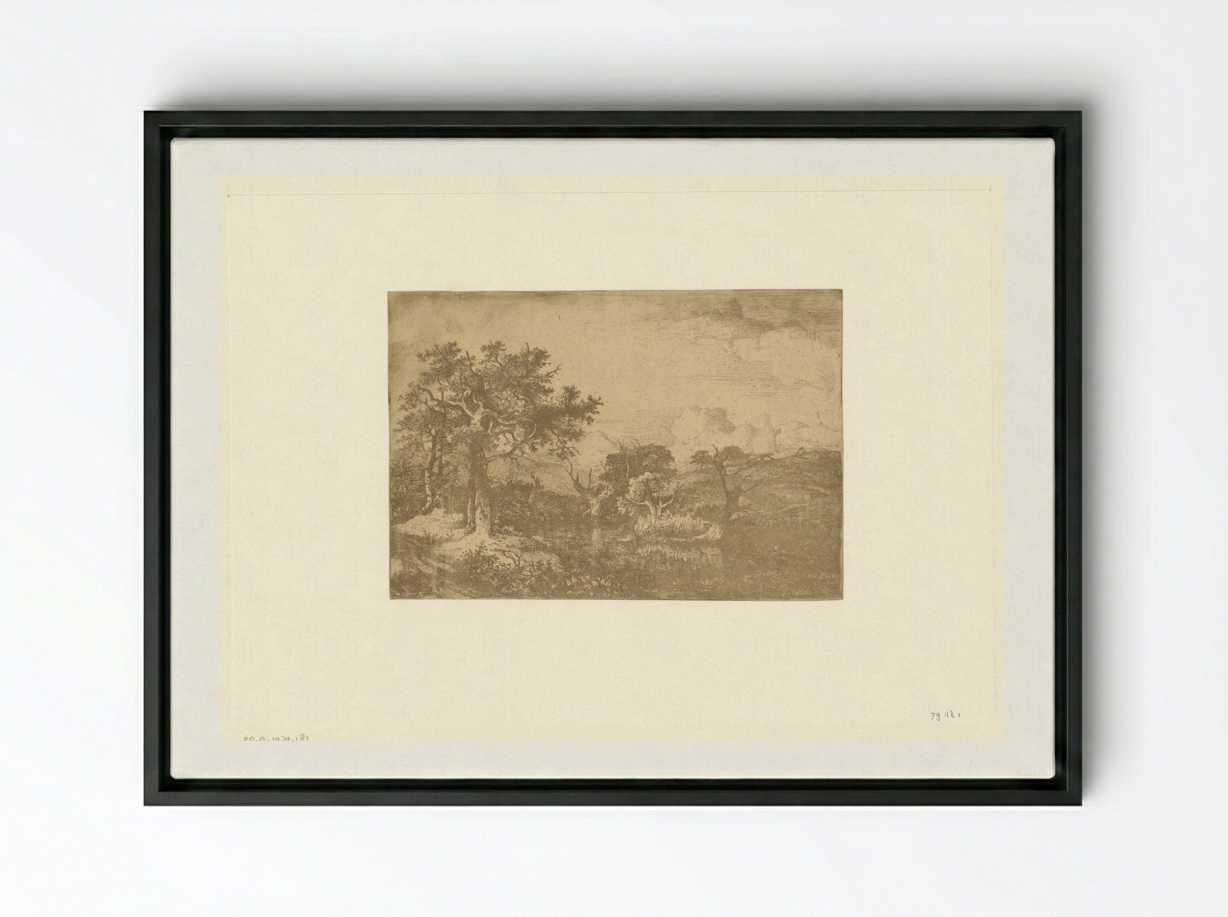 Hilly Landscape with Trees and a Windmill near Deopham - John Crome - Framed Canvas Black