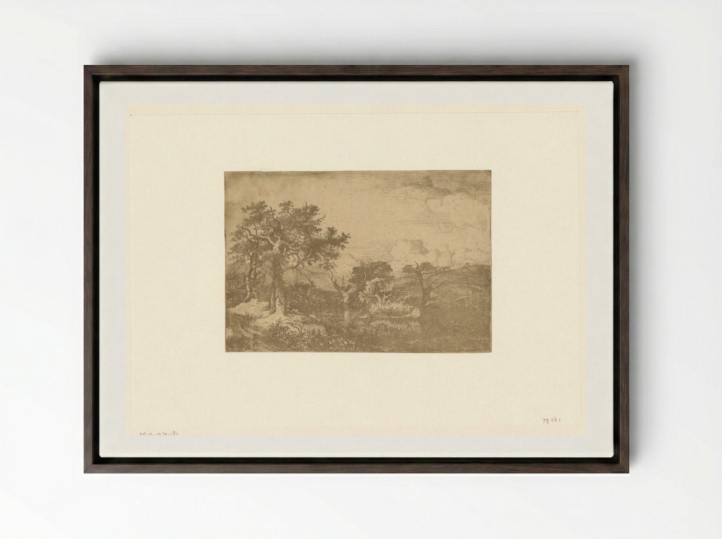 Hilly Landscape with Trees and a Windmill near Deopham - John Crome - Framed Canvas Dark Wood