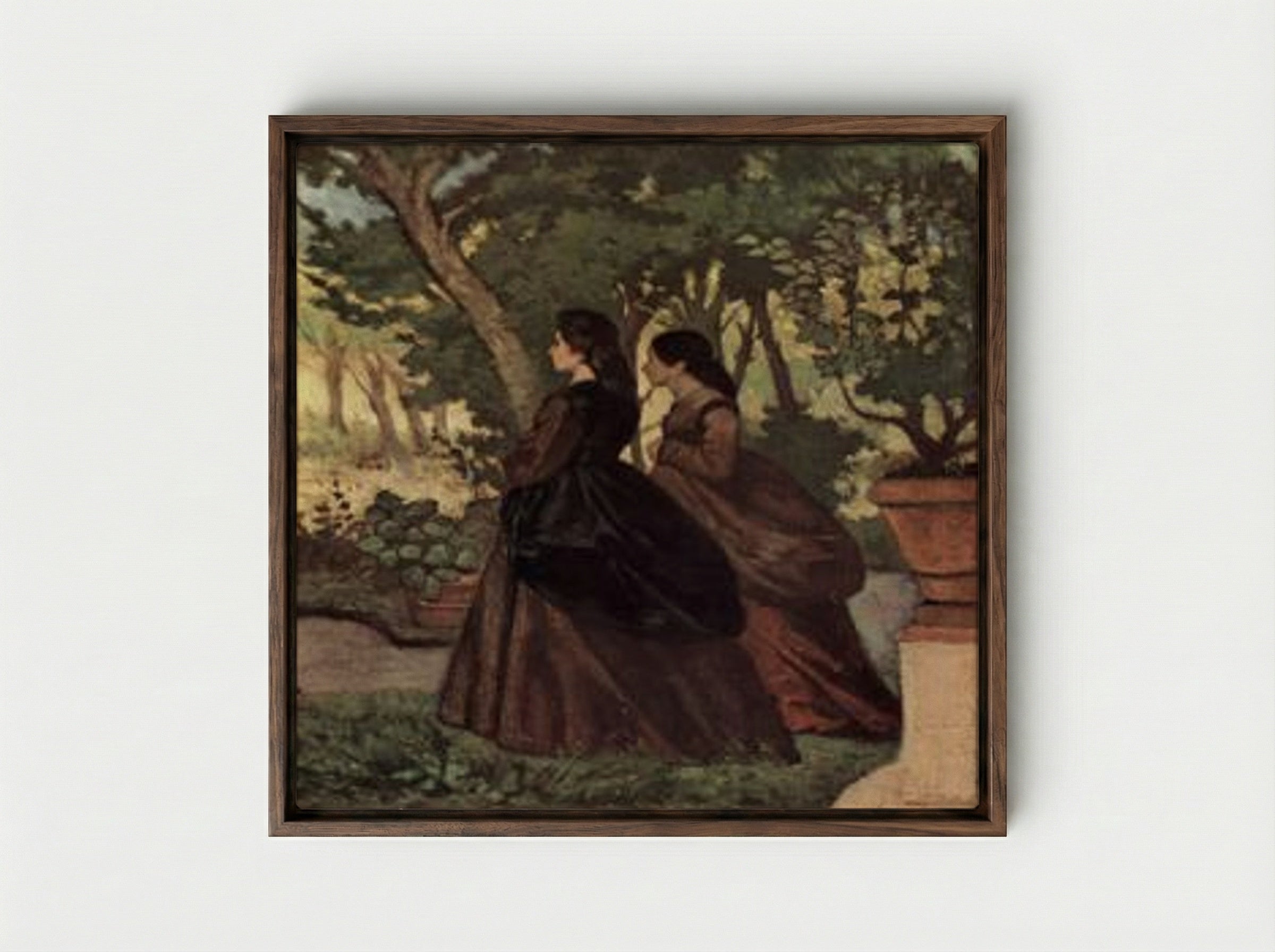 Zwei Damen im Garten von Castiglioncello - Giovanni Fattori - Framed Canvas Dark Wood