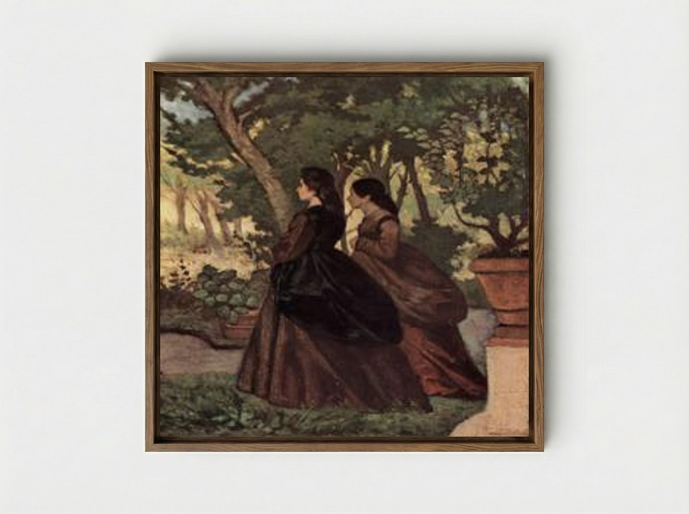 Zwei Damen im Garten von Castiglioncello - Giovanni Fattori - Framed Canvas Wood