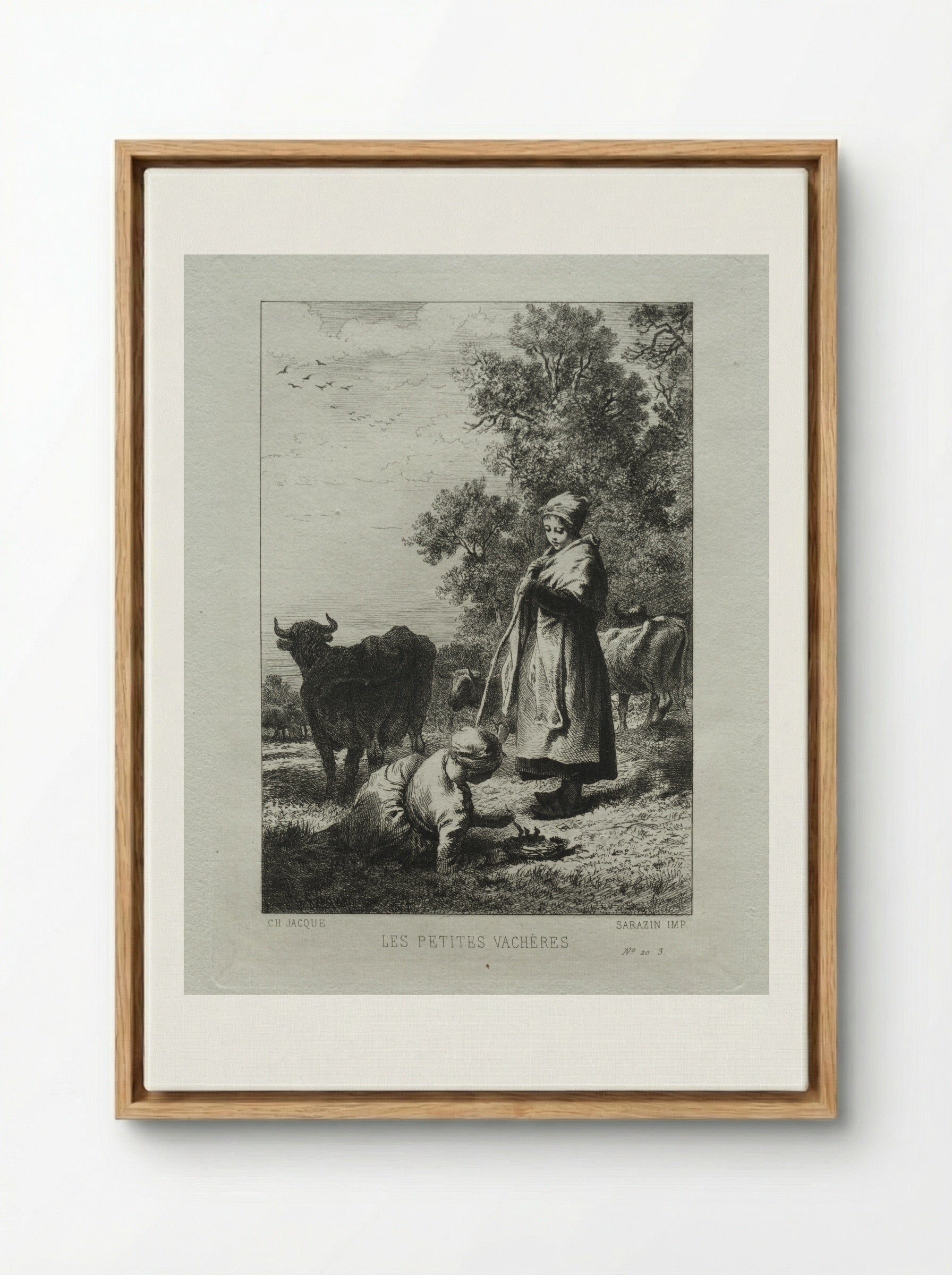 The Little Cowherds - Charles-Émile Jacque - Framed Canvas Wood