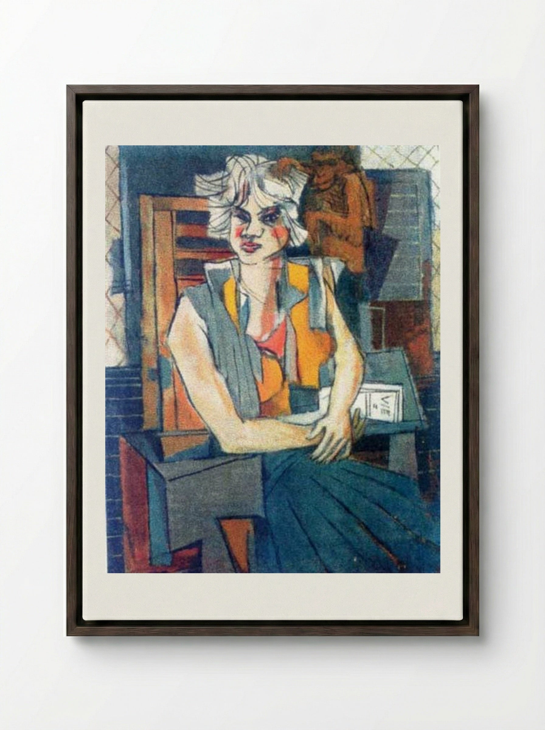 Girl Portrait - Marcel Janco - Framed Canvas Dark Wood