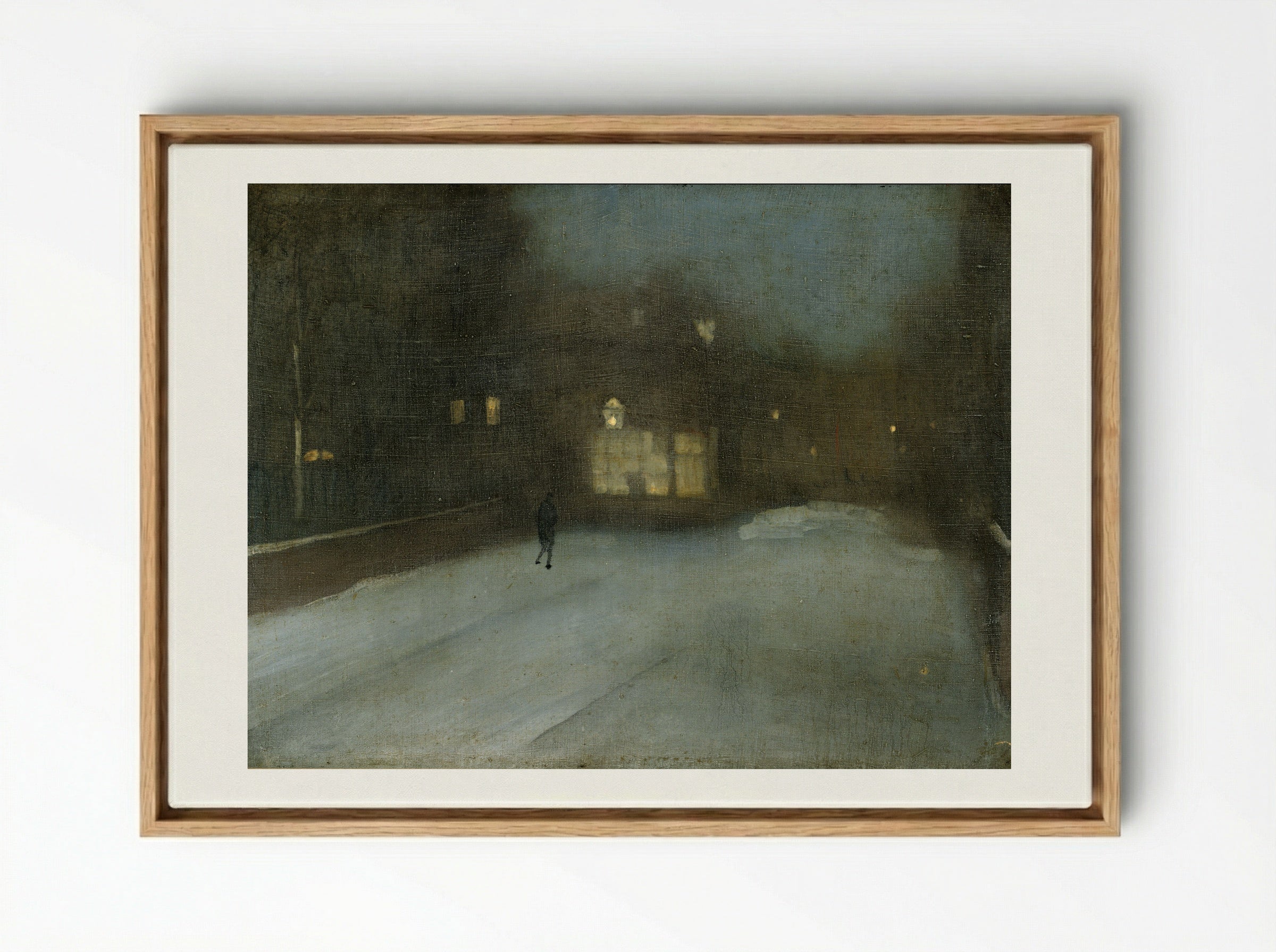 Nocturne in Grey and Gold: Chelsea Snow - James Abbott McNeill Whistler - Framed Canvas Wood