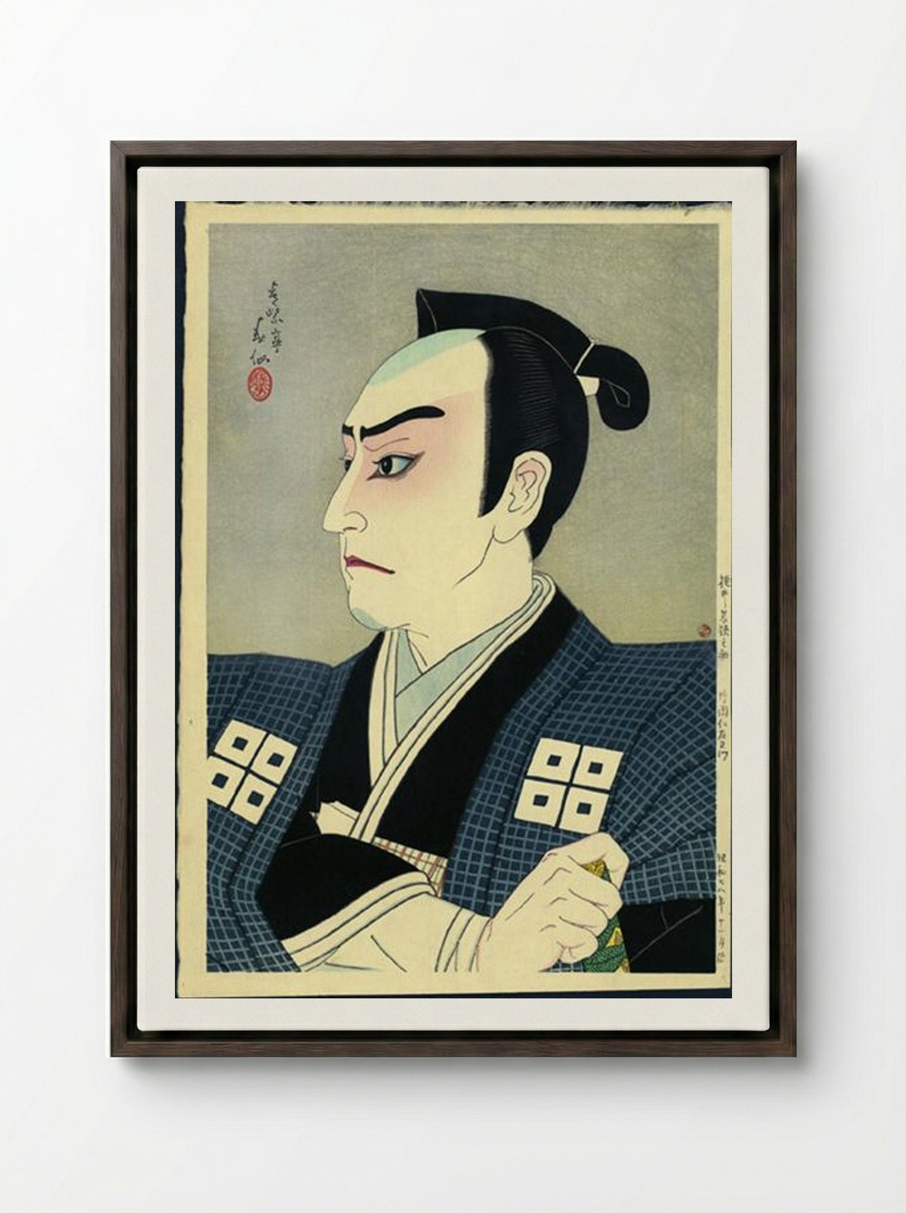 Kitaoka Nizaemon as Wakasanosuke in Chushingura - Natori Shunsen - Framed Canvas Dark Wood