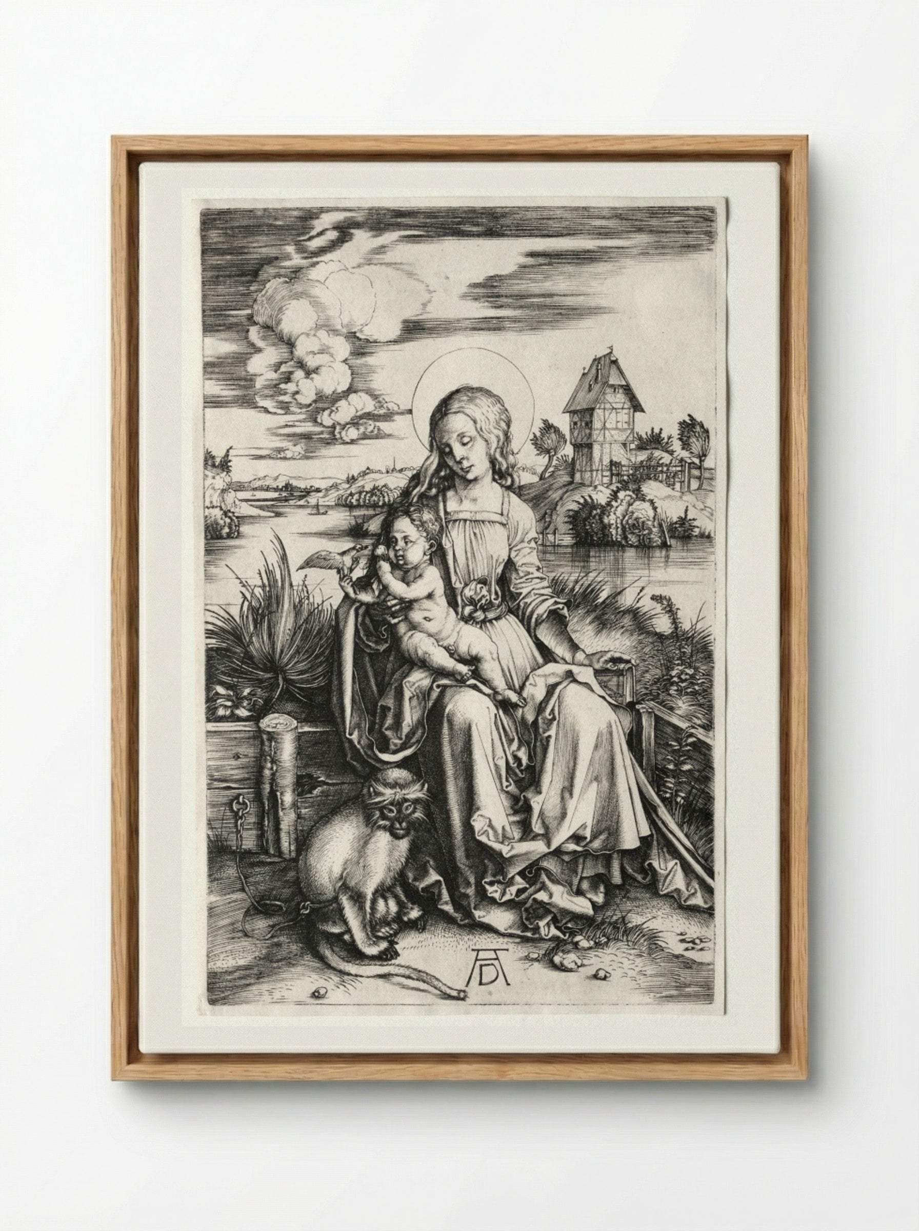 The Virgin and Child with a Monkey - Albrecht Dürer - Framed Canvas Wood