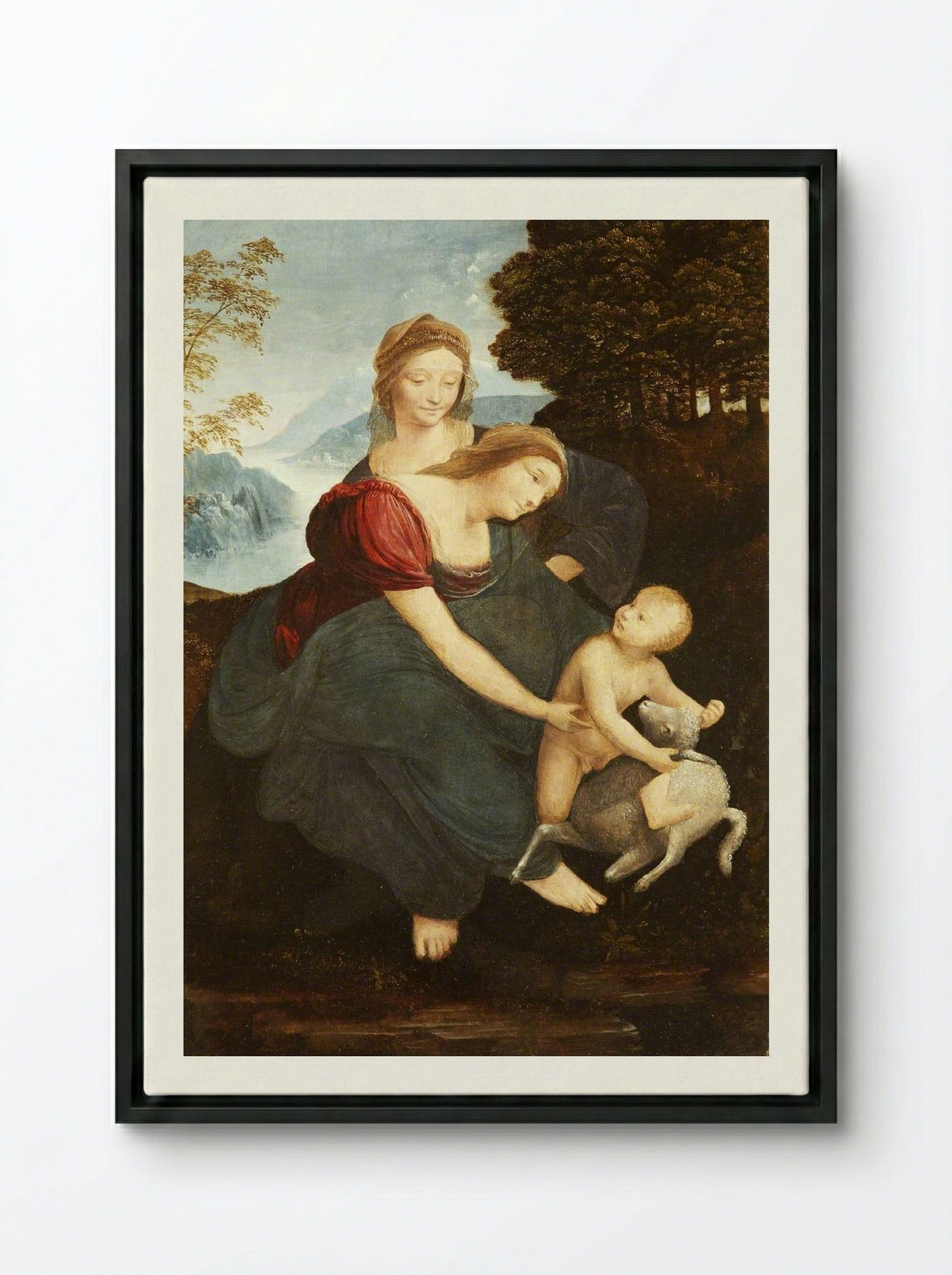 The Virgin and Child with Saint Anne - Leonardo da Vinci - Framed Canvas Black