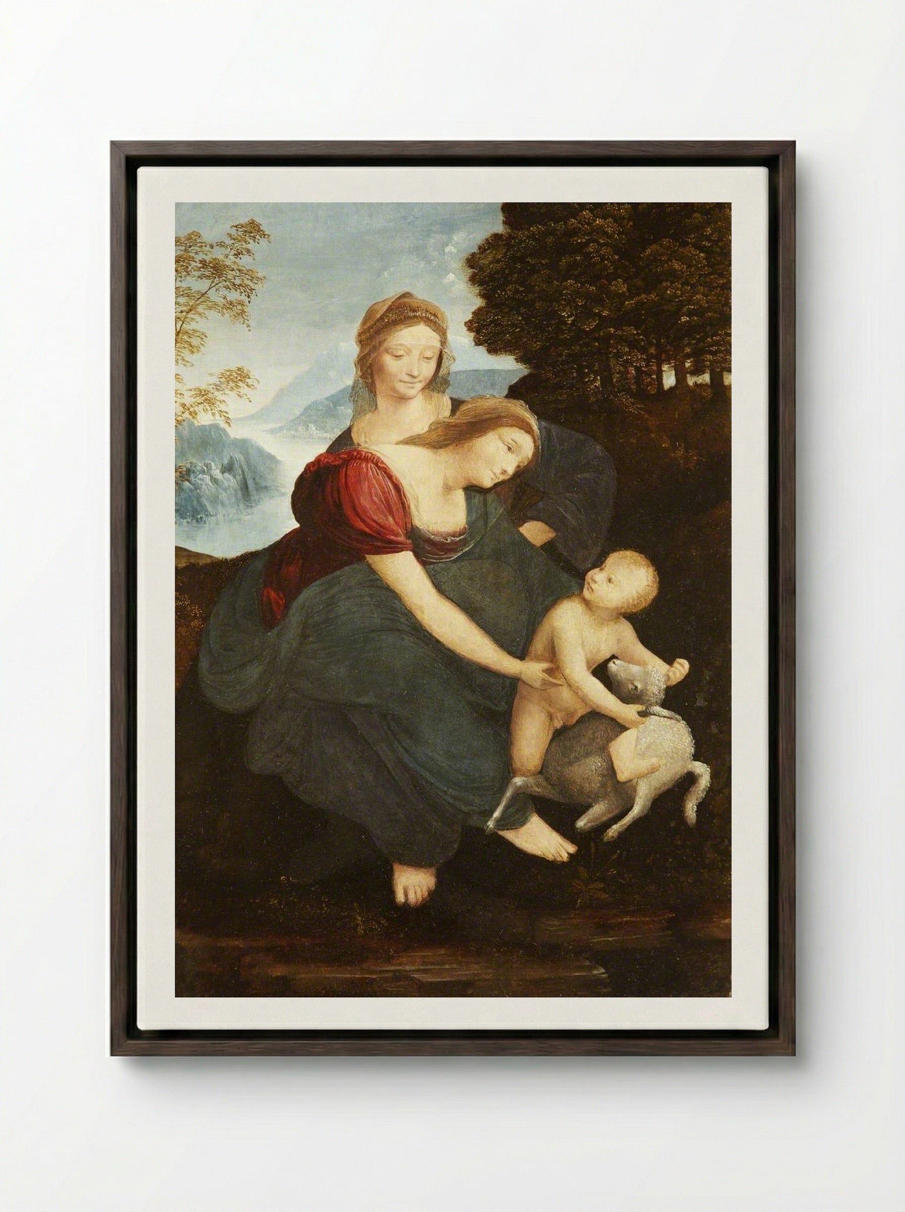The Virgin and Child with Saint Anne - Leonardo da Vinci - Framed Canvas Dark Wood