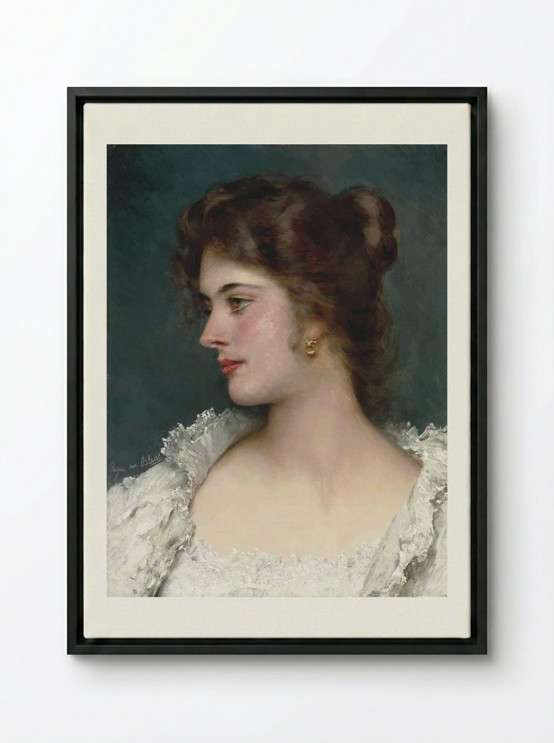 Young Italian Beauty - Eugene de Blaas - Framed Canvas Black