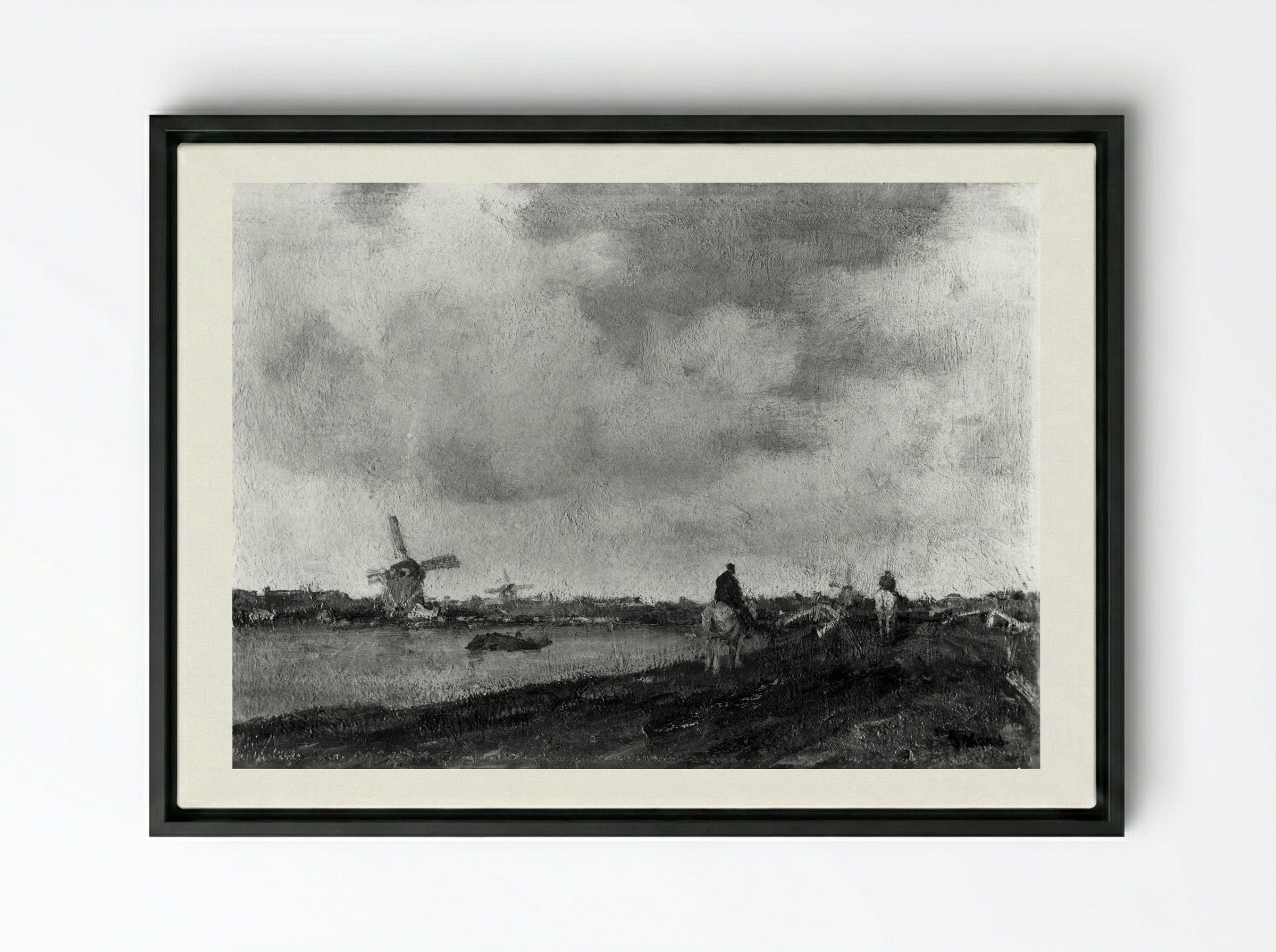 Windmills by a Canal - Jacob Maris - Framed Canvas Black