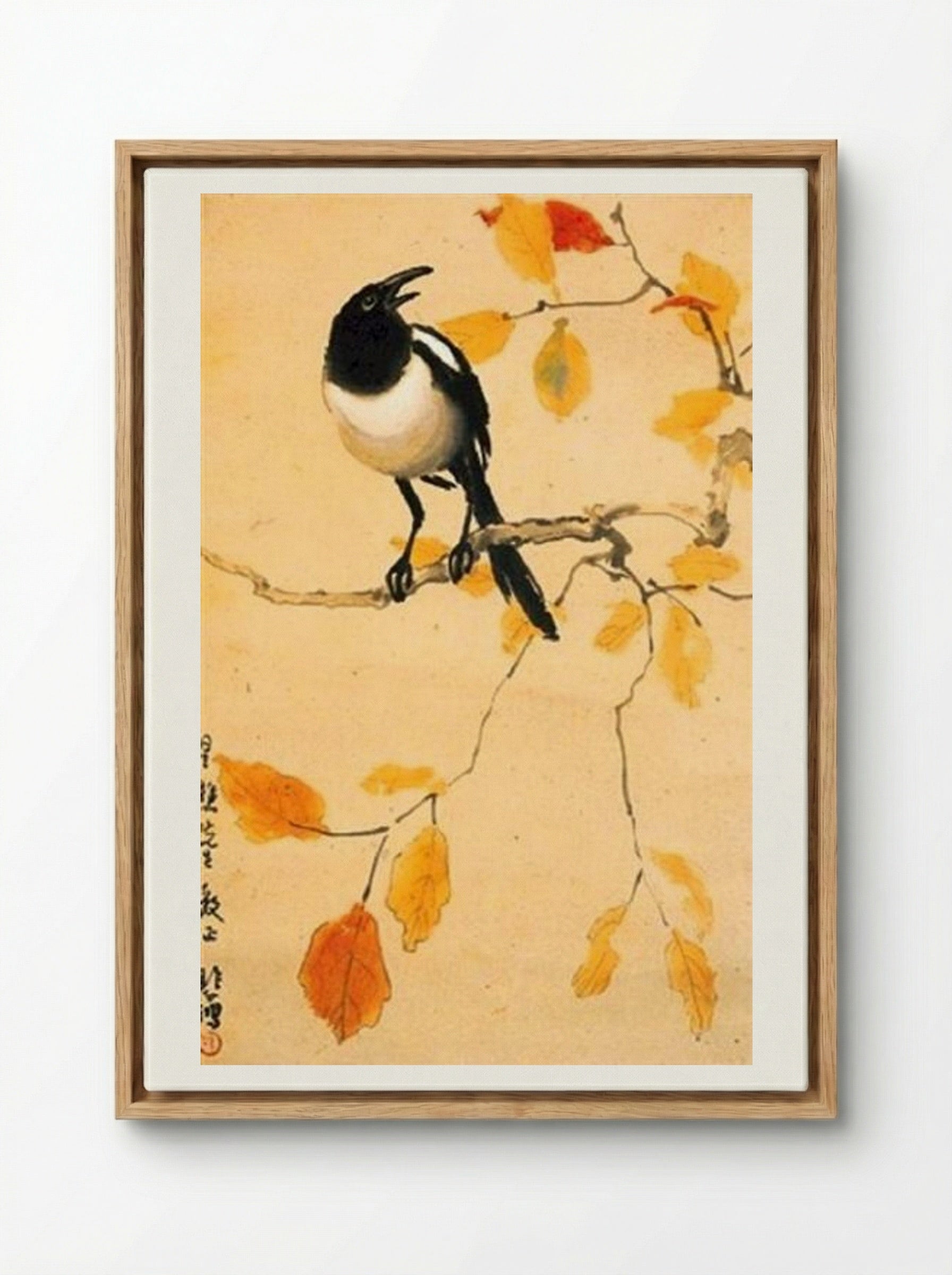 A Magpie on a Maple Branch - Xu Beihong - Framed Canvas Wood