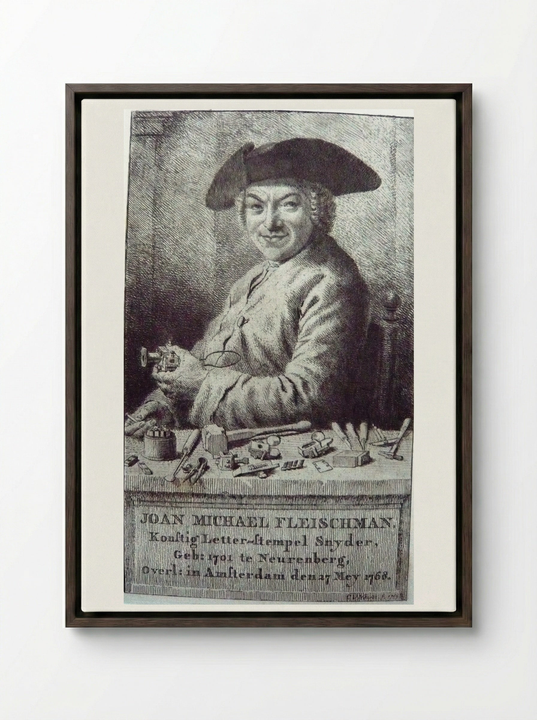 Portrait of Joan Michael Fleischman - Cornelis van Noorde - Framed Canvas Dark Wood